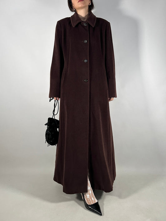Vintage Extra Long Brown Piacenza Wool Coat