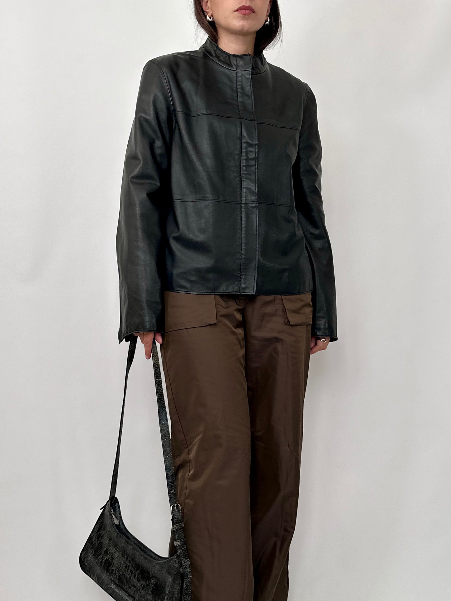 Black Nappa Leather Boxy Jacket