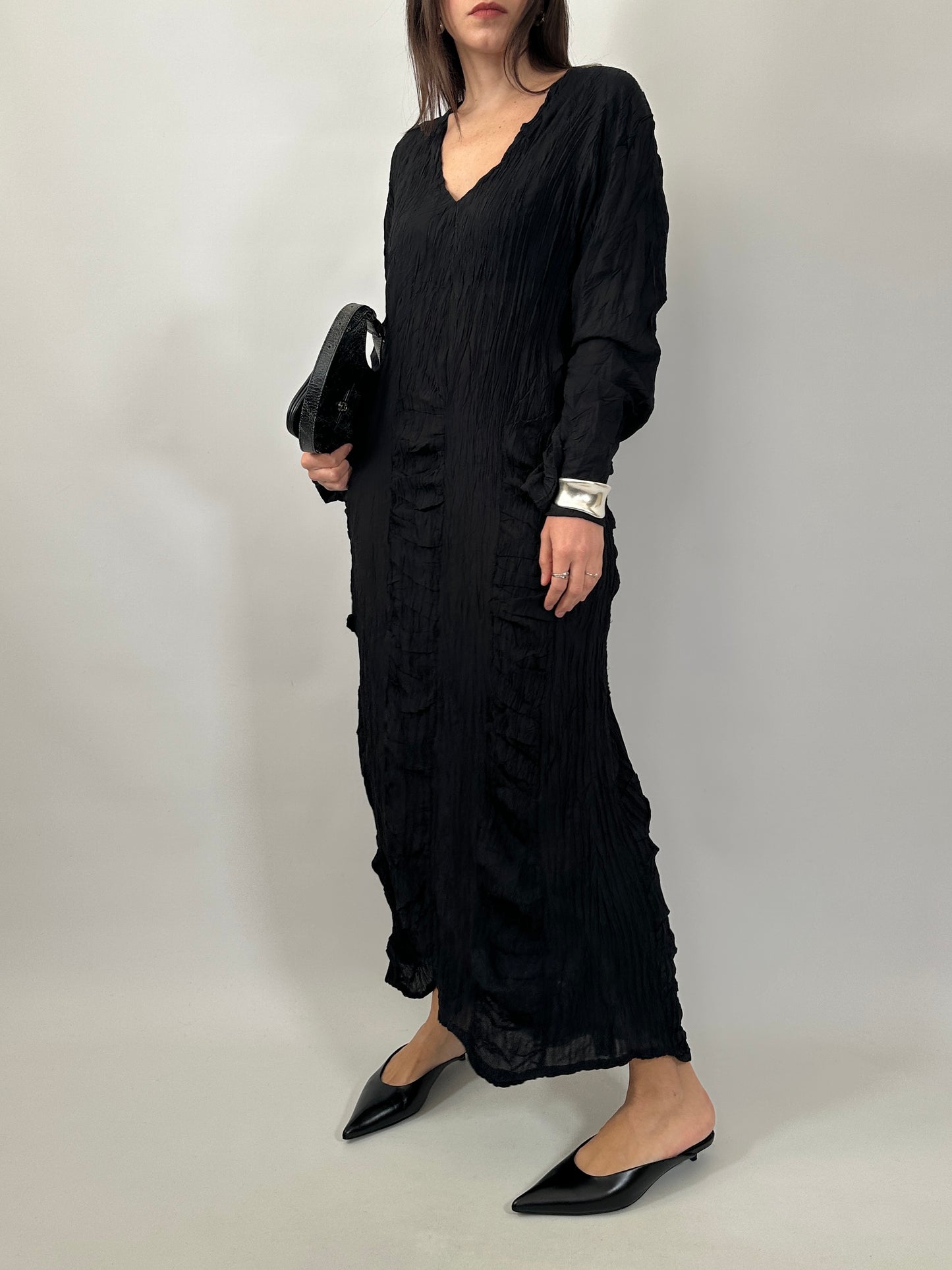 Black Crinkled Texture Dress
