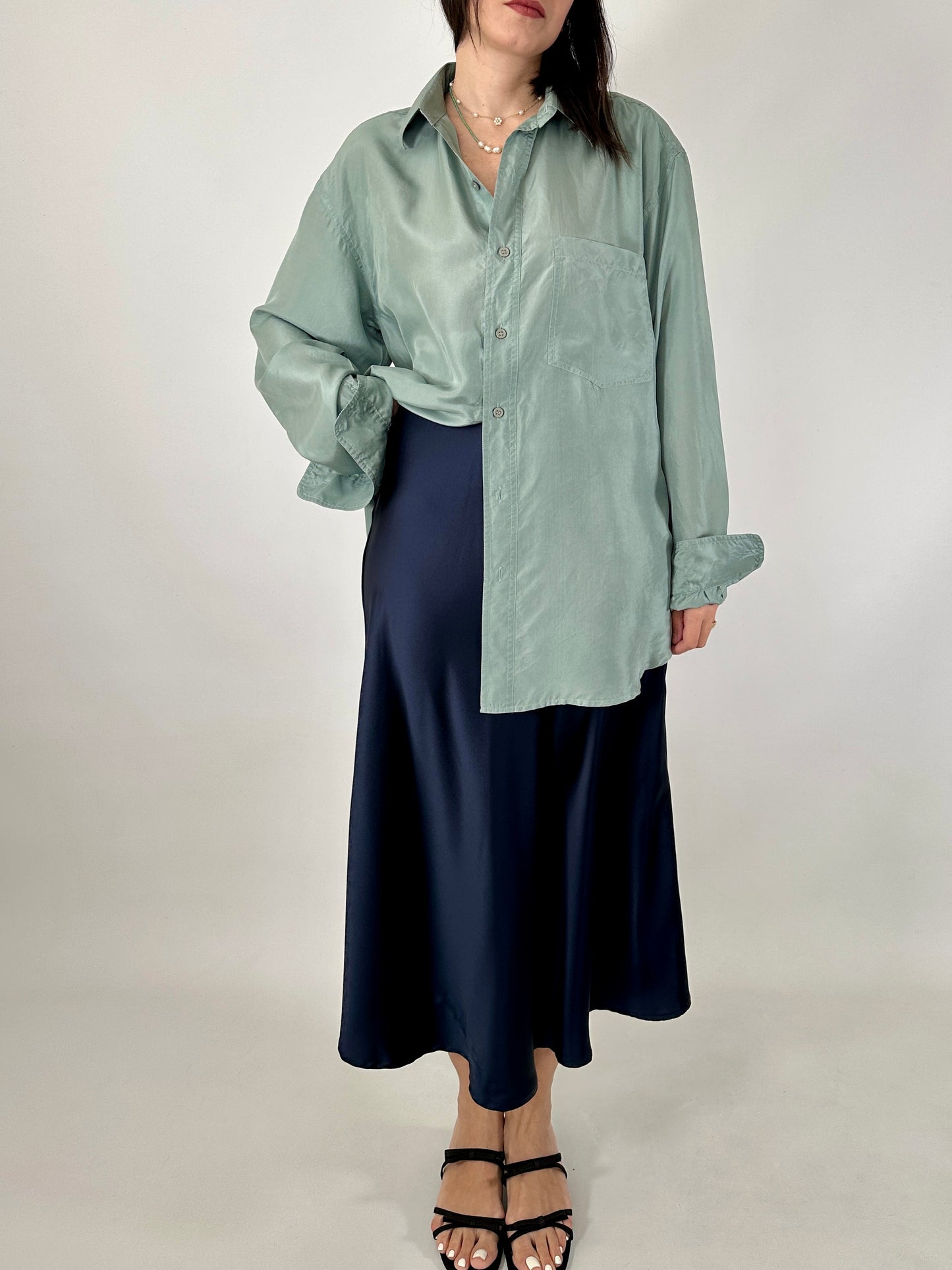 Pure silk aquamarine shirt