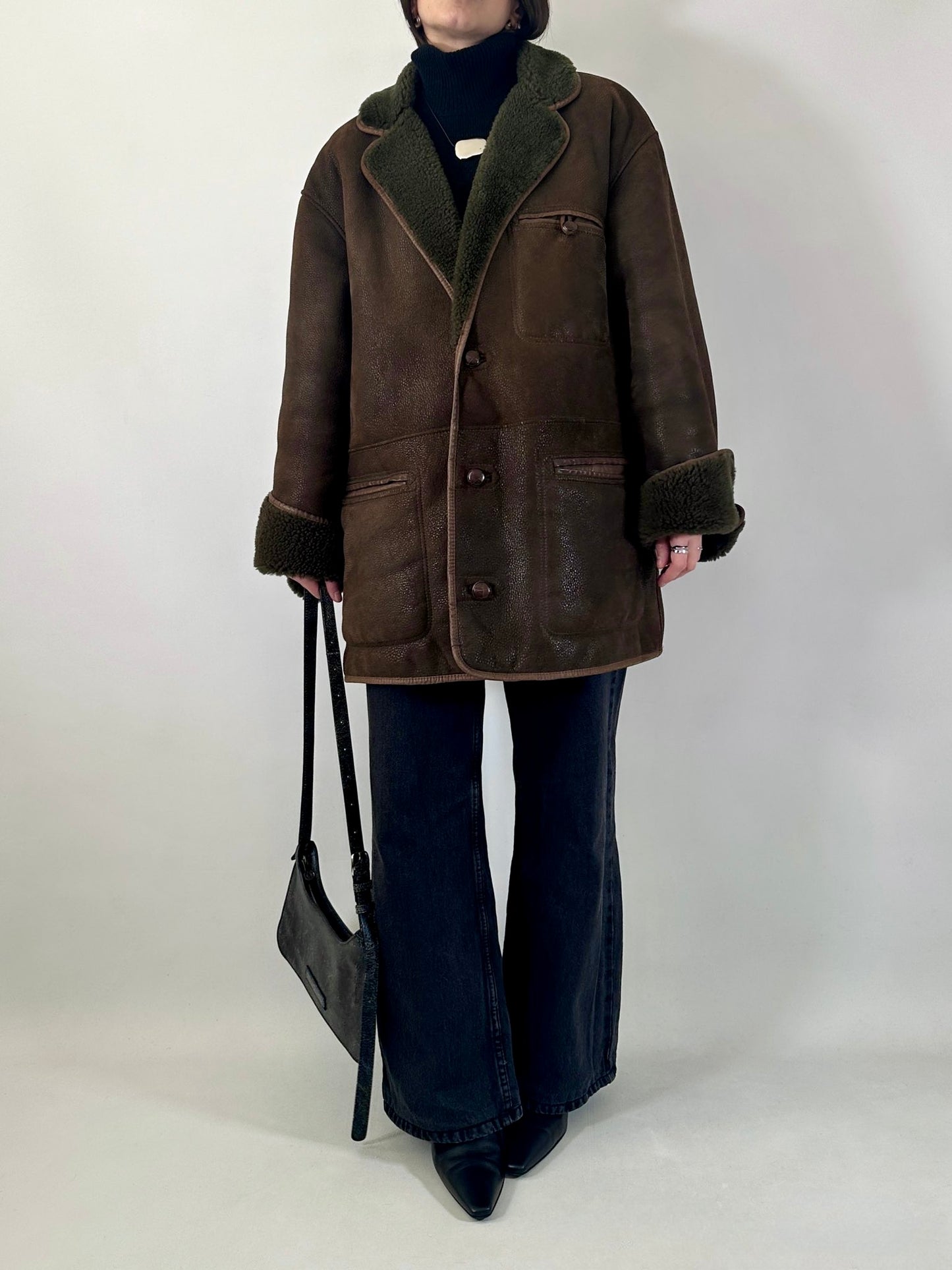 Original vintage wild shearling in brown & green