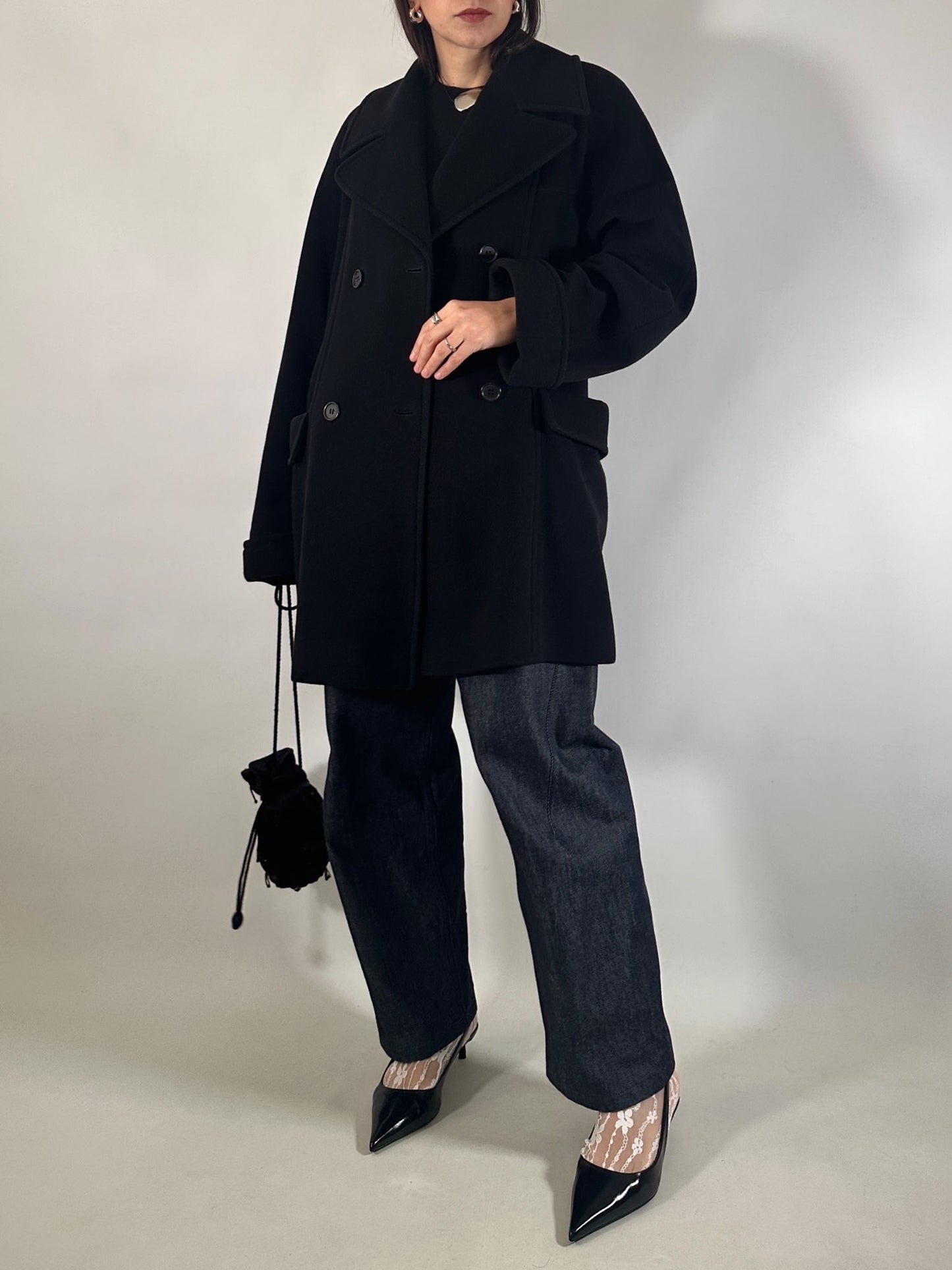 Vintage Black Cashmere Blend Peacoat