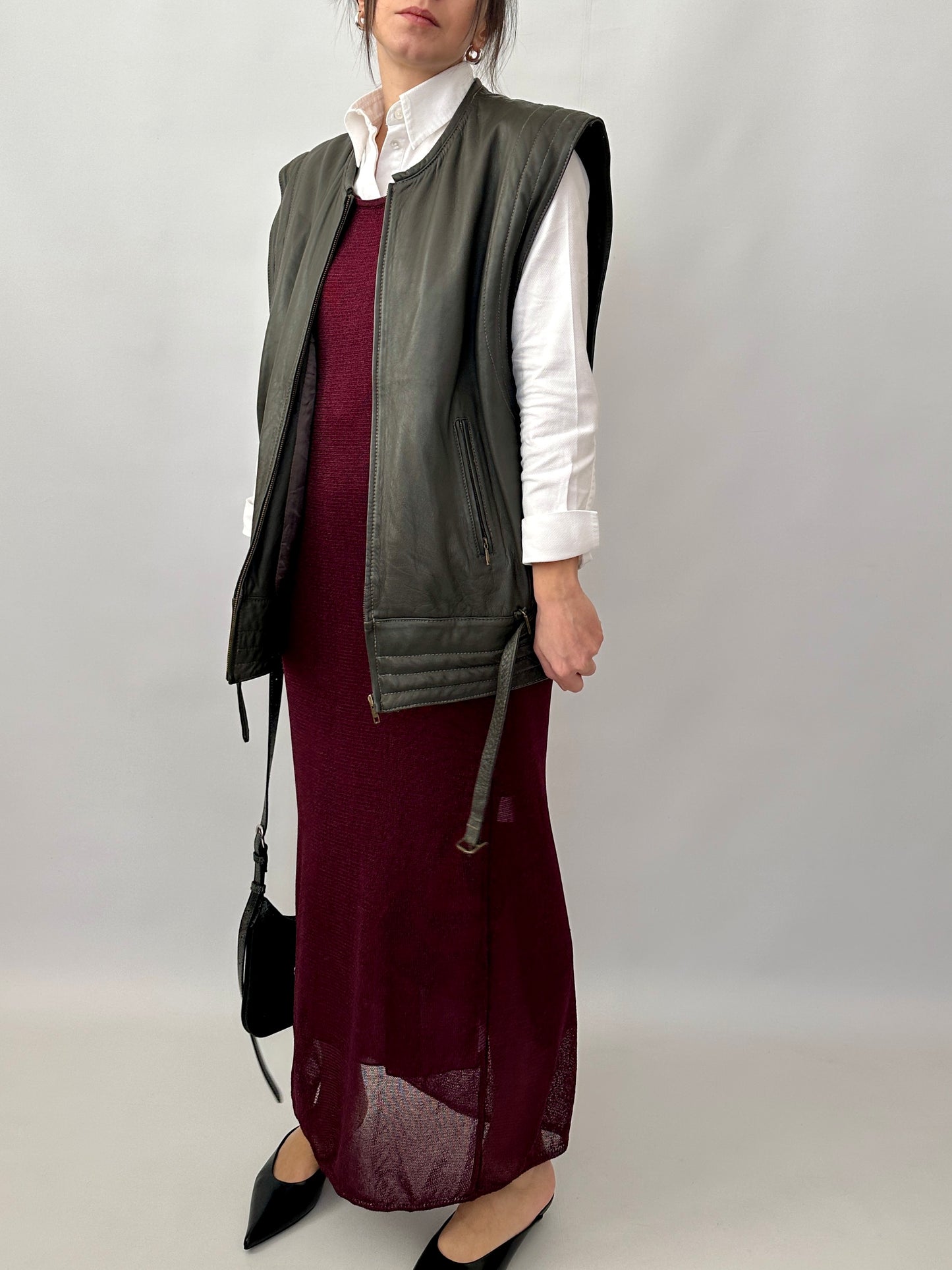 Grey genuine leather vintage vest