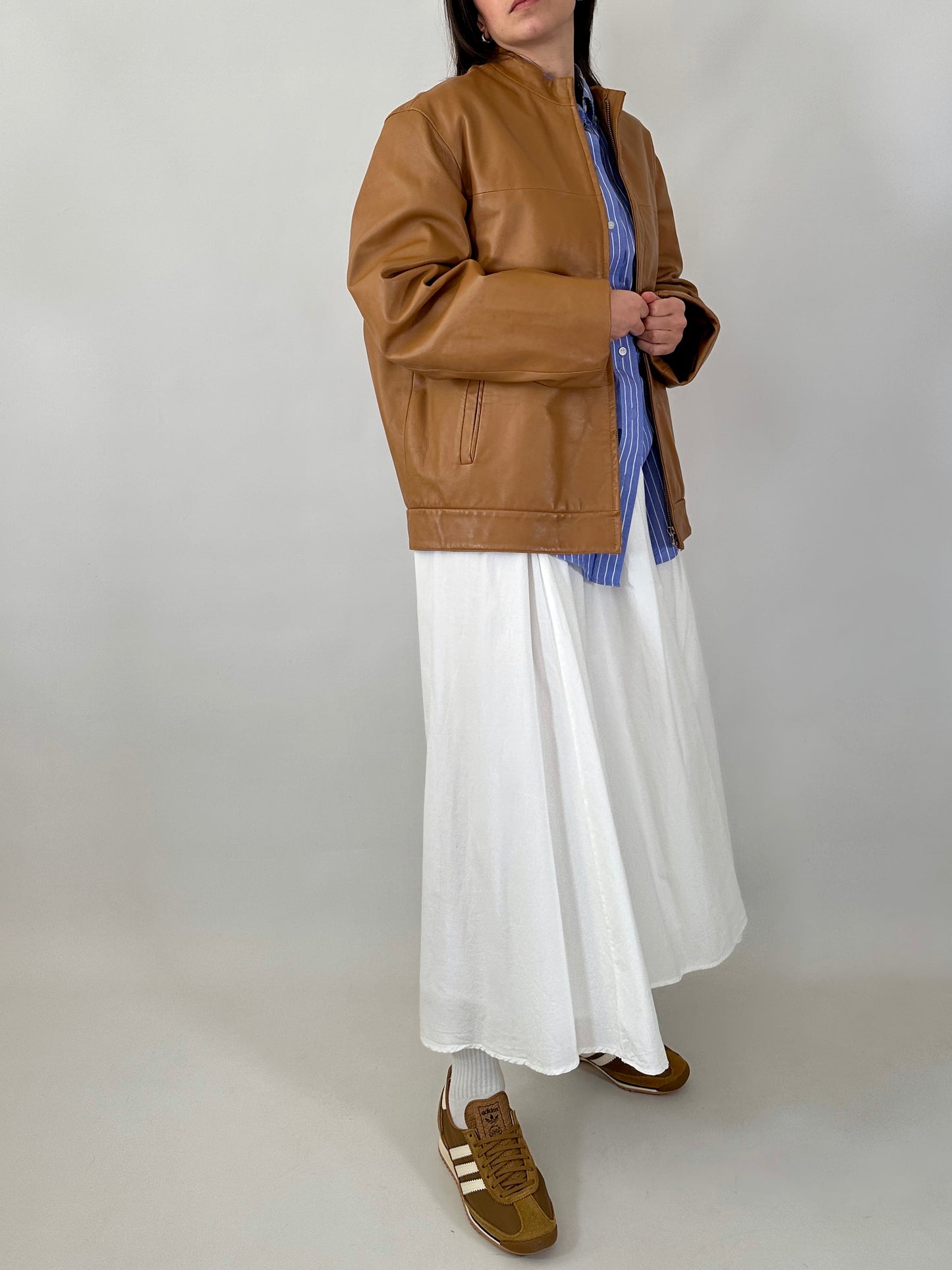 Biscuit oversized leather jacket