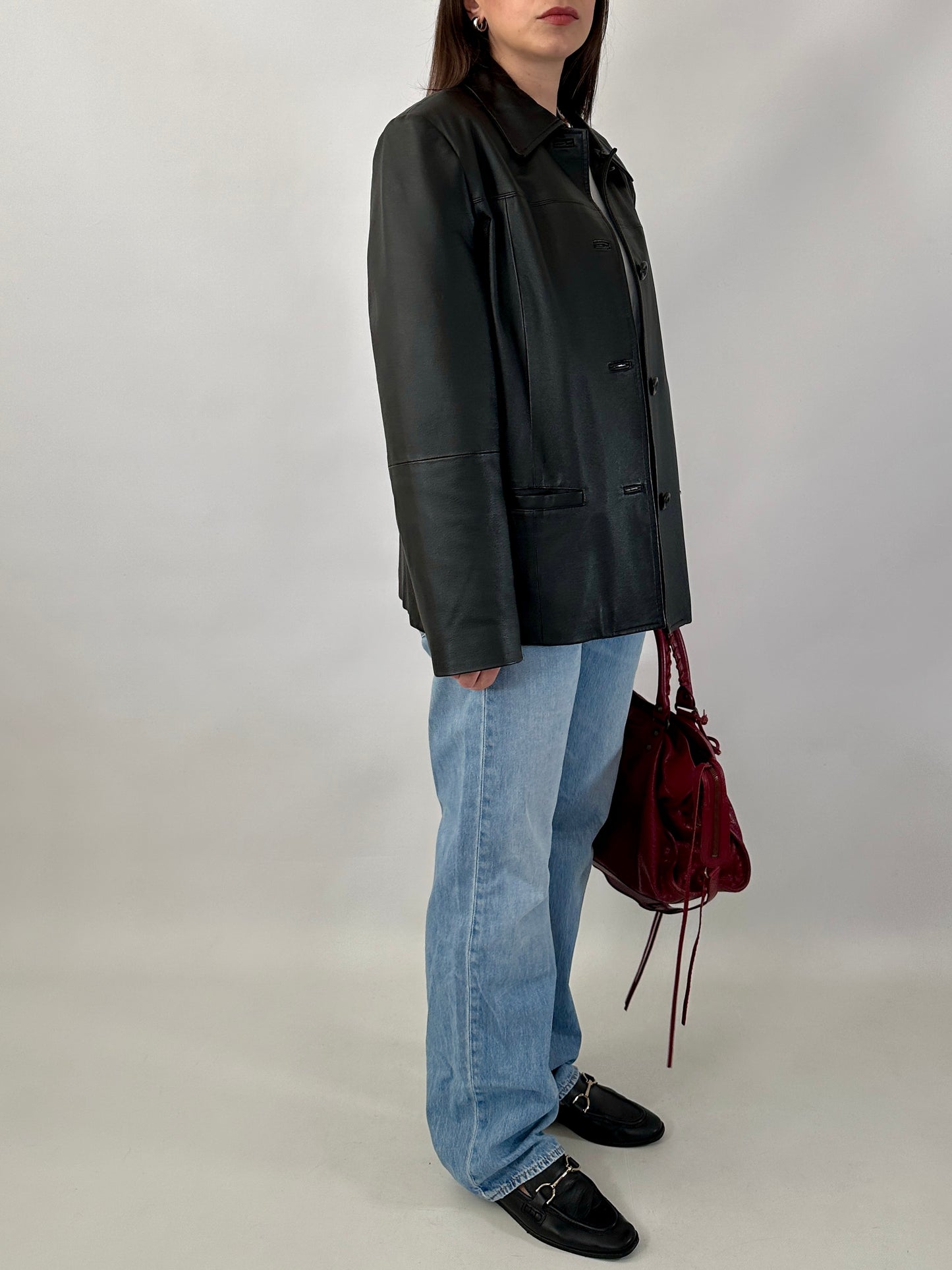 Vintage genuine leather boxy jacket