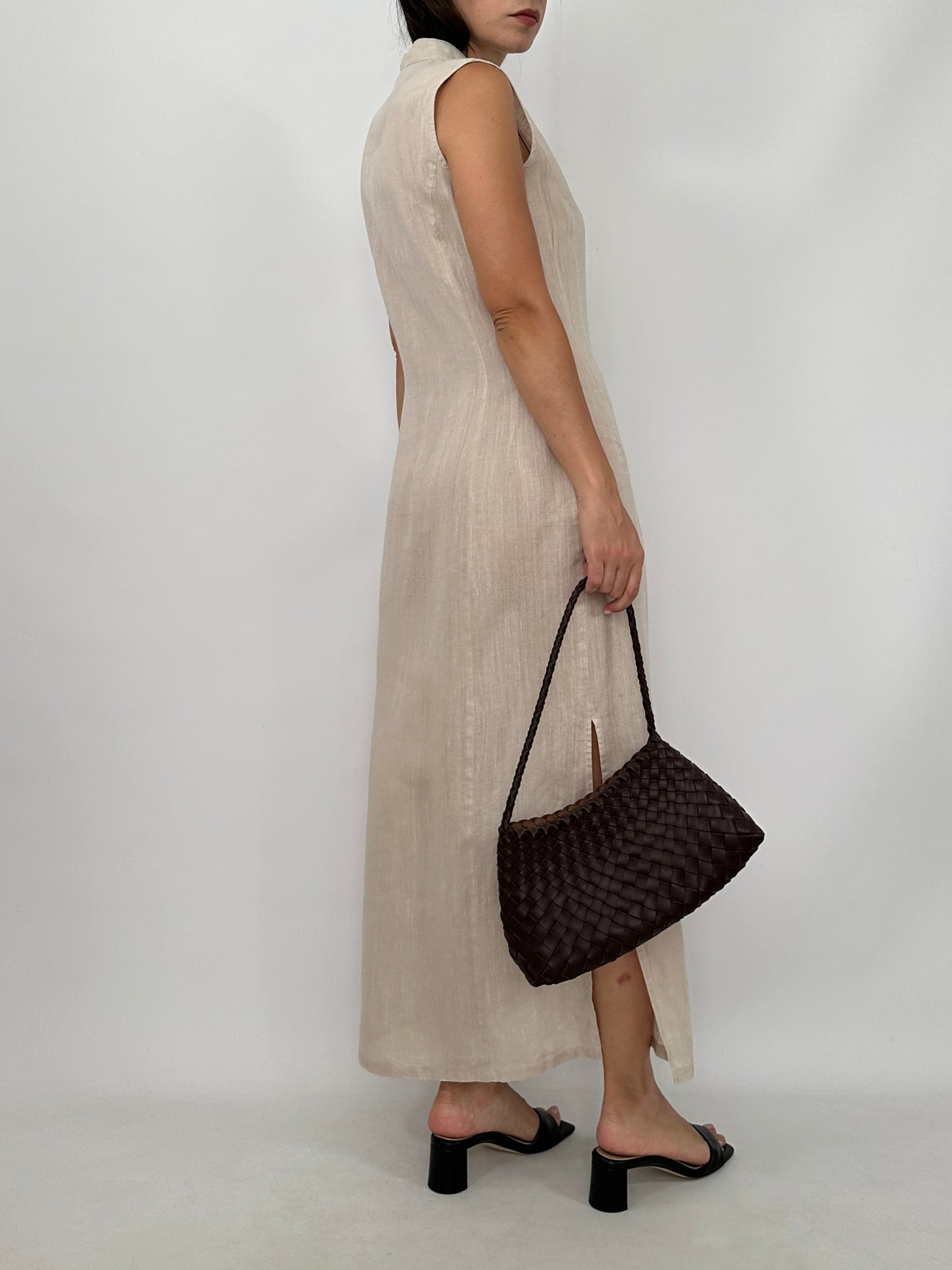 Pure Linen Mandarin Midi Dress
