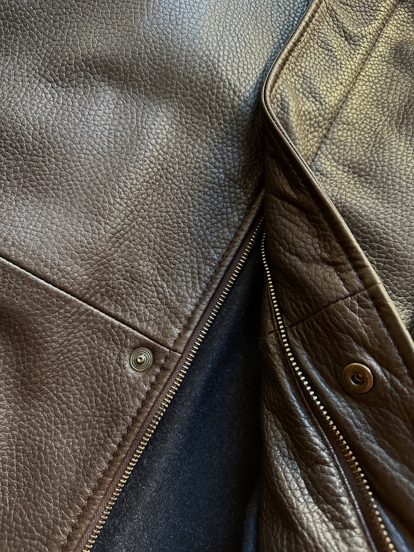 Grained lamb leather brown coat
