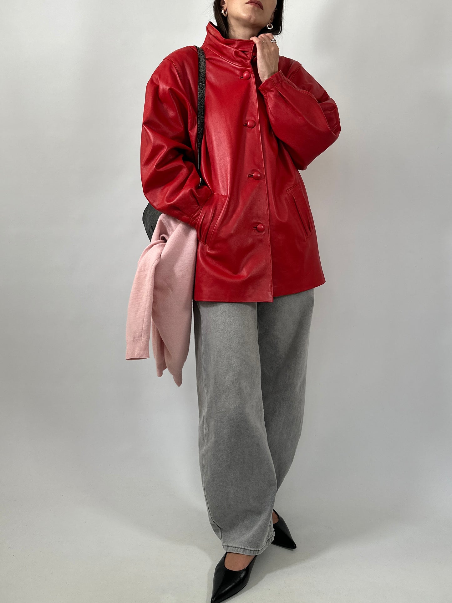 Vintage Red Leather Statement Jacket