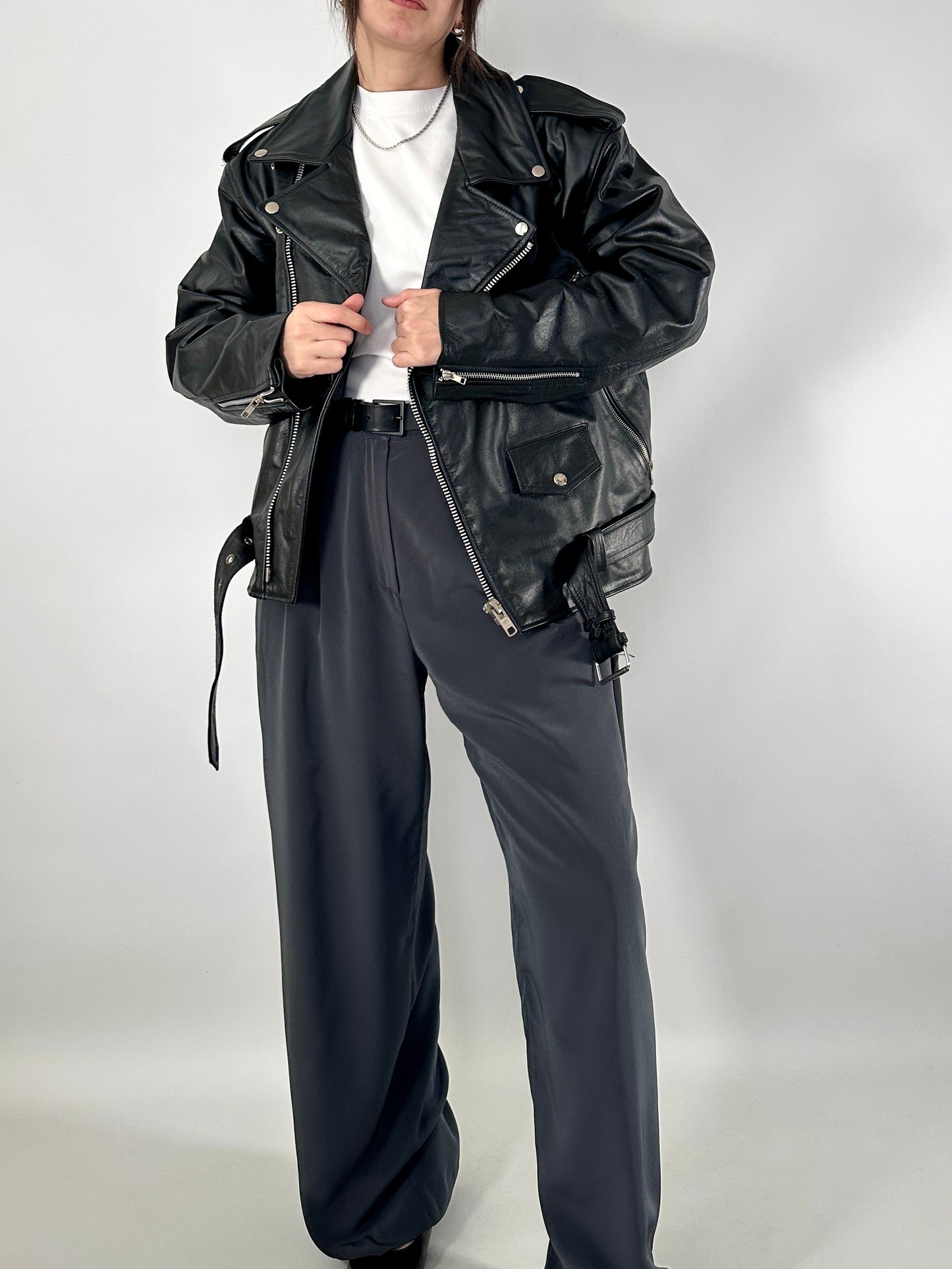 Iconic biker jacket in genuine leather