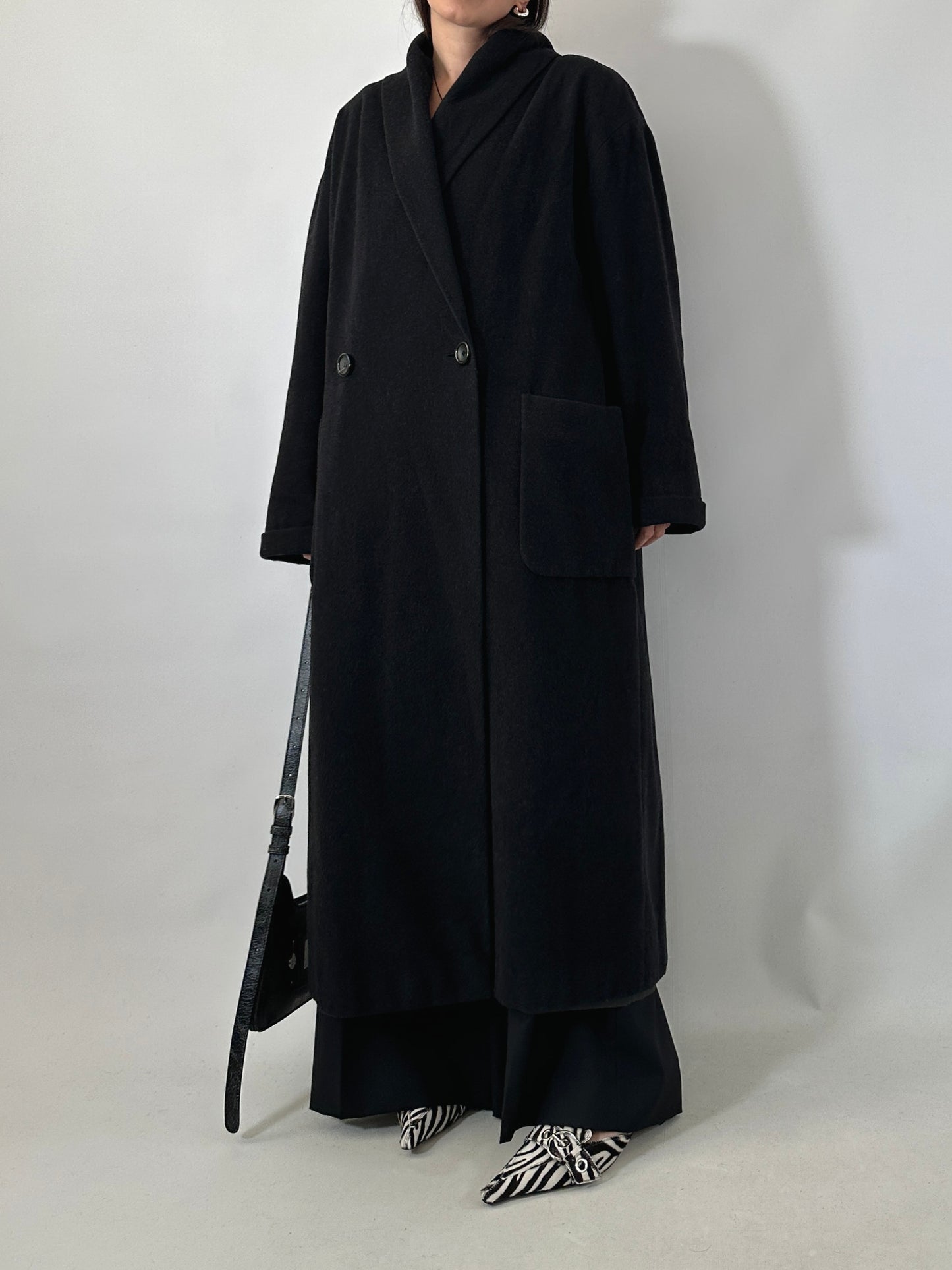 Vintage wool and cashmere coat with shawl collar