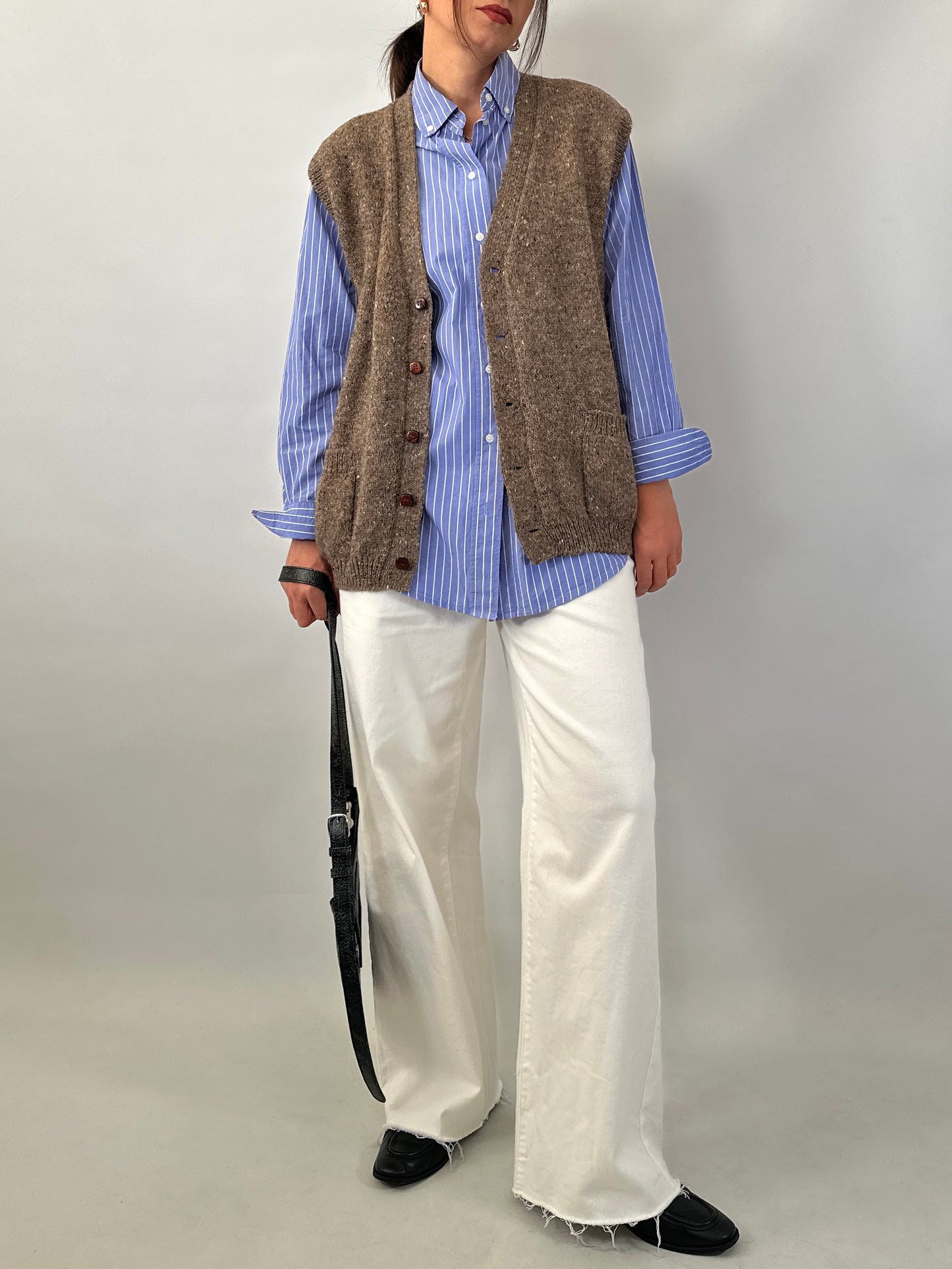 Button-front brown sweater vest