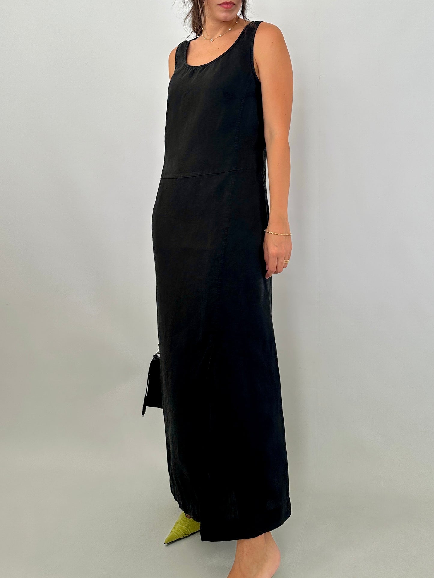 Pure linen maxi black dress