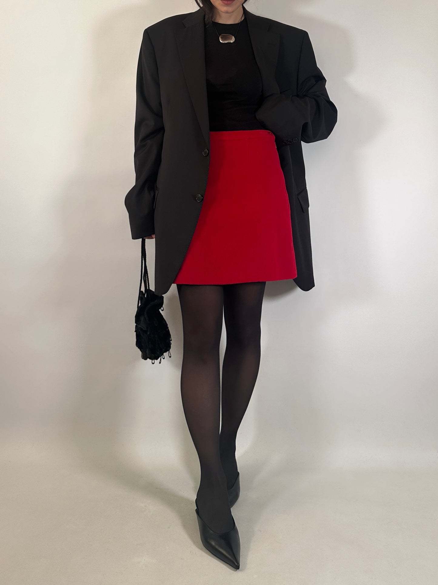 Red Wool Mini Skirt
