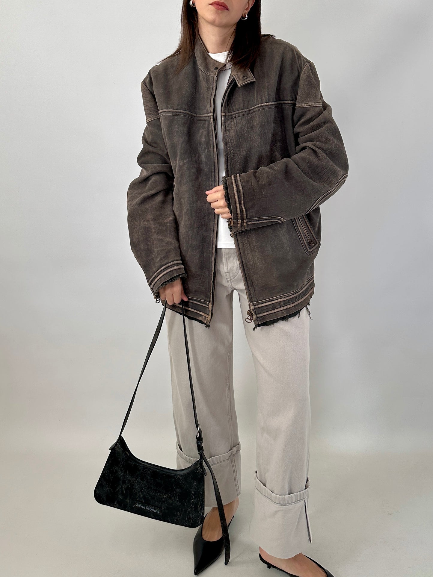 Boss distressed leather racer jacket