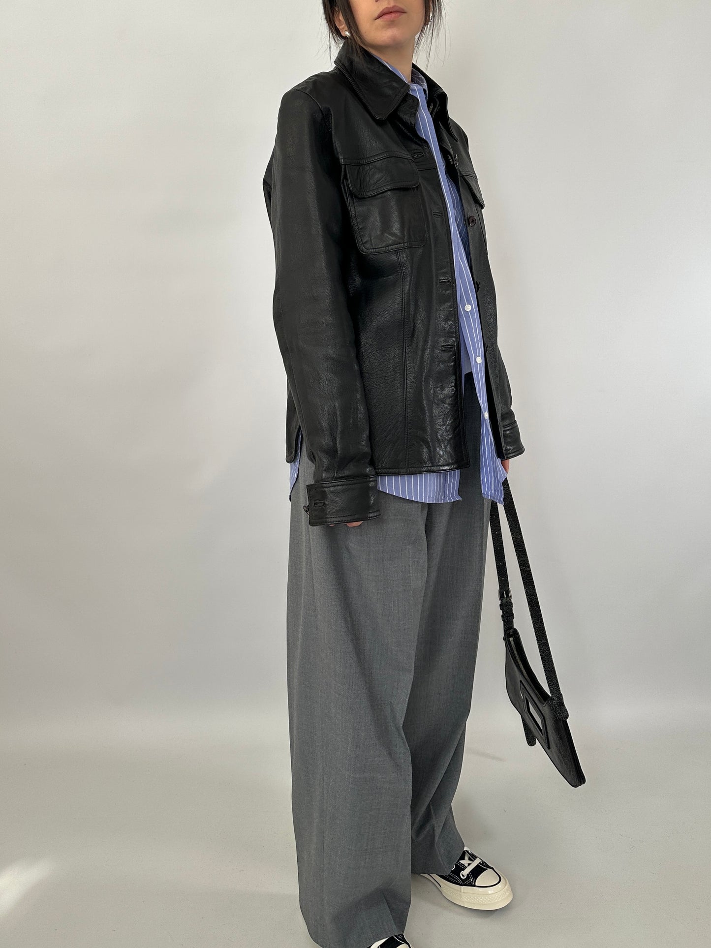 Black leather vintage overshirt