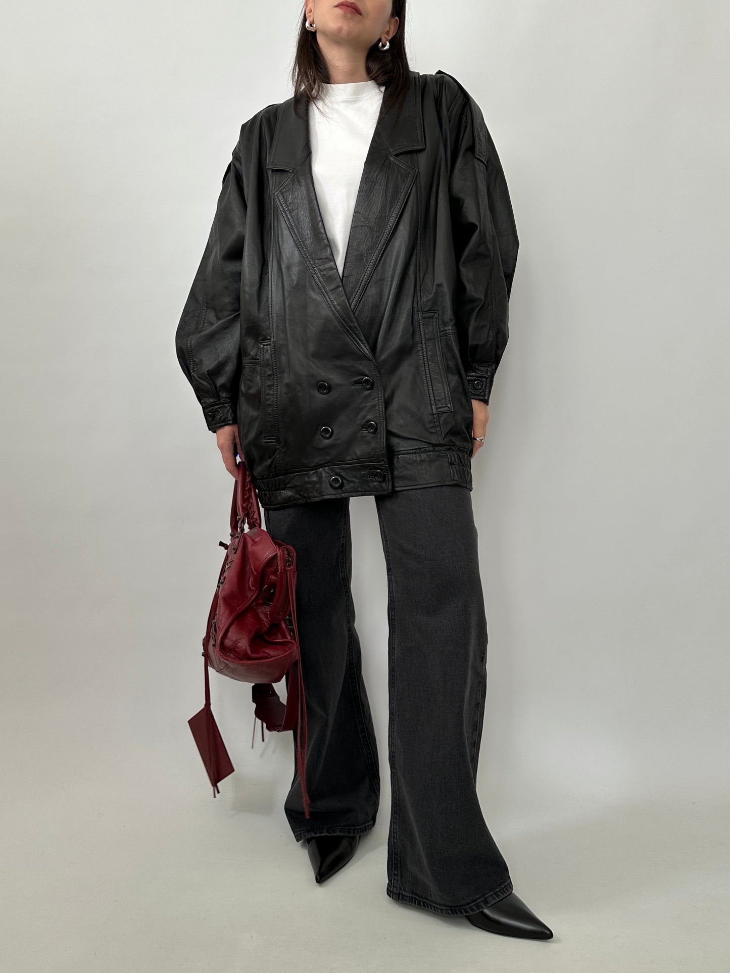 Oversized Vintage Leather Power Jacket