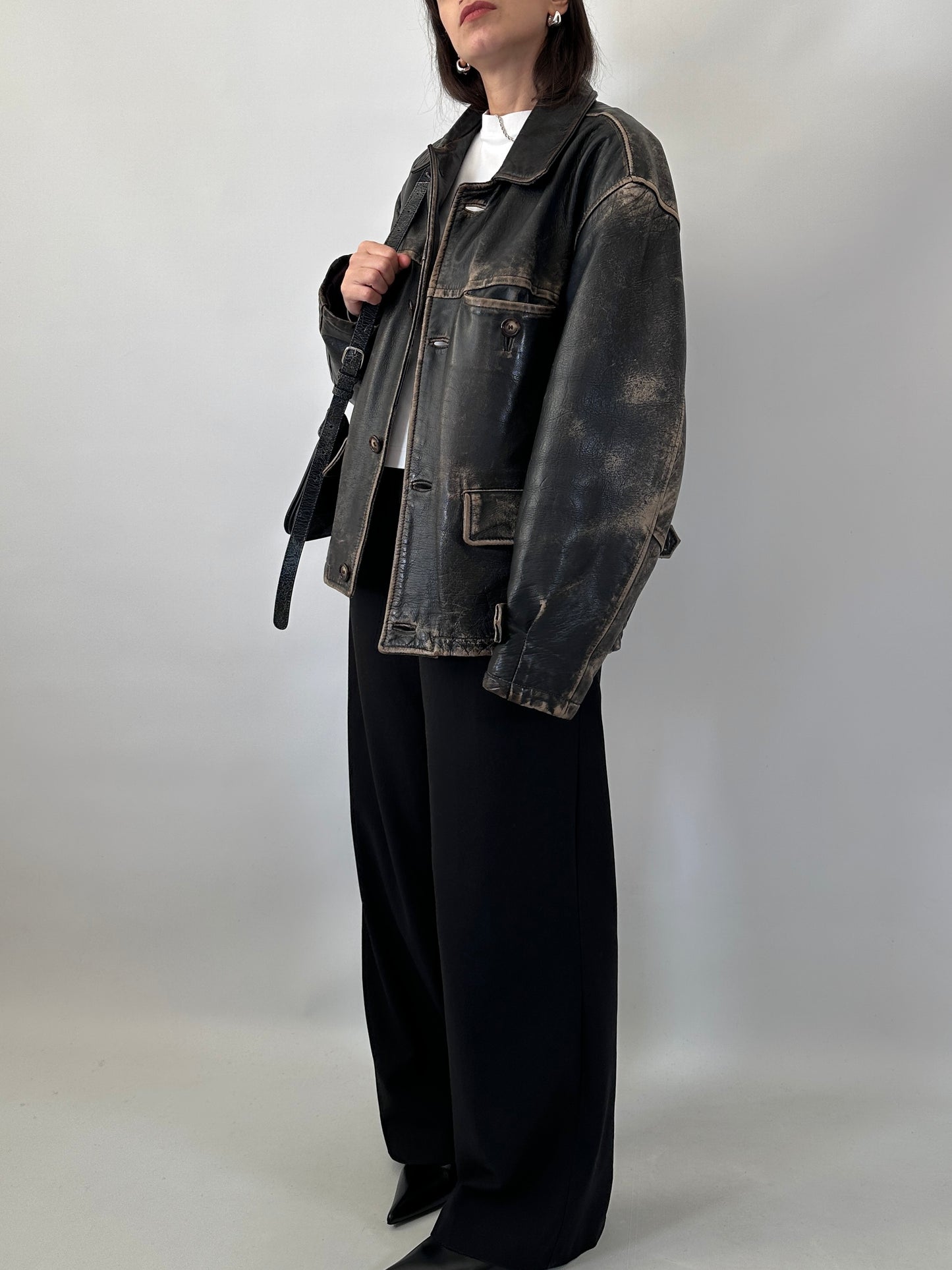 Distressed leather Harrington jacket