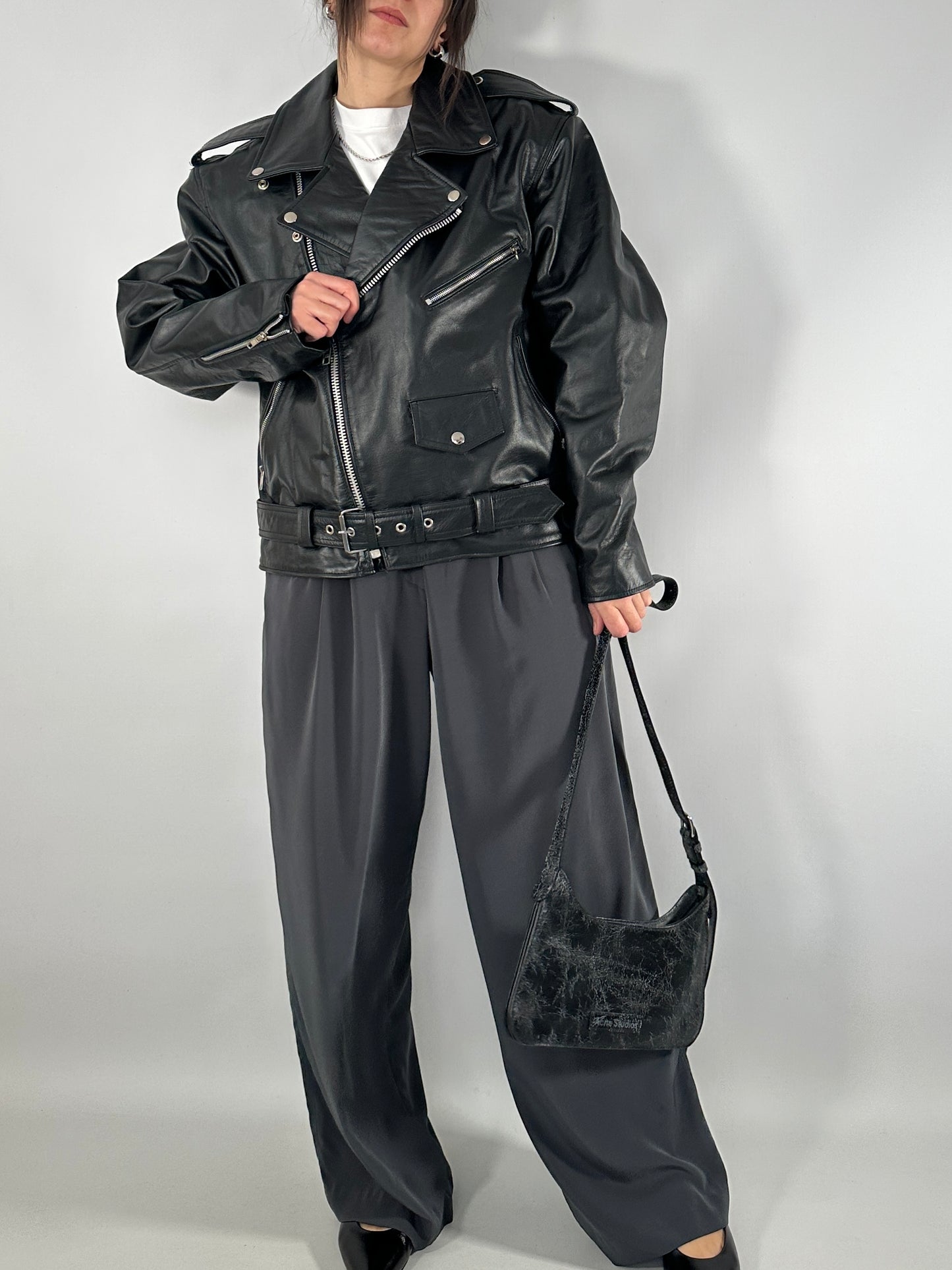 Iconic biker jacket in genuine leather