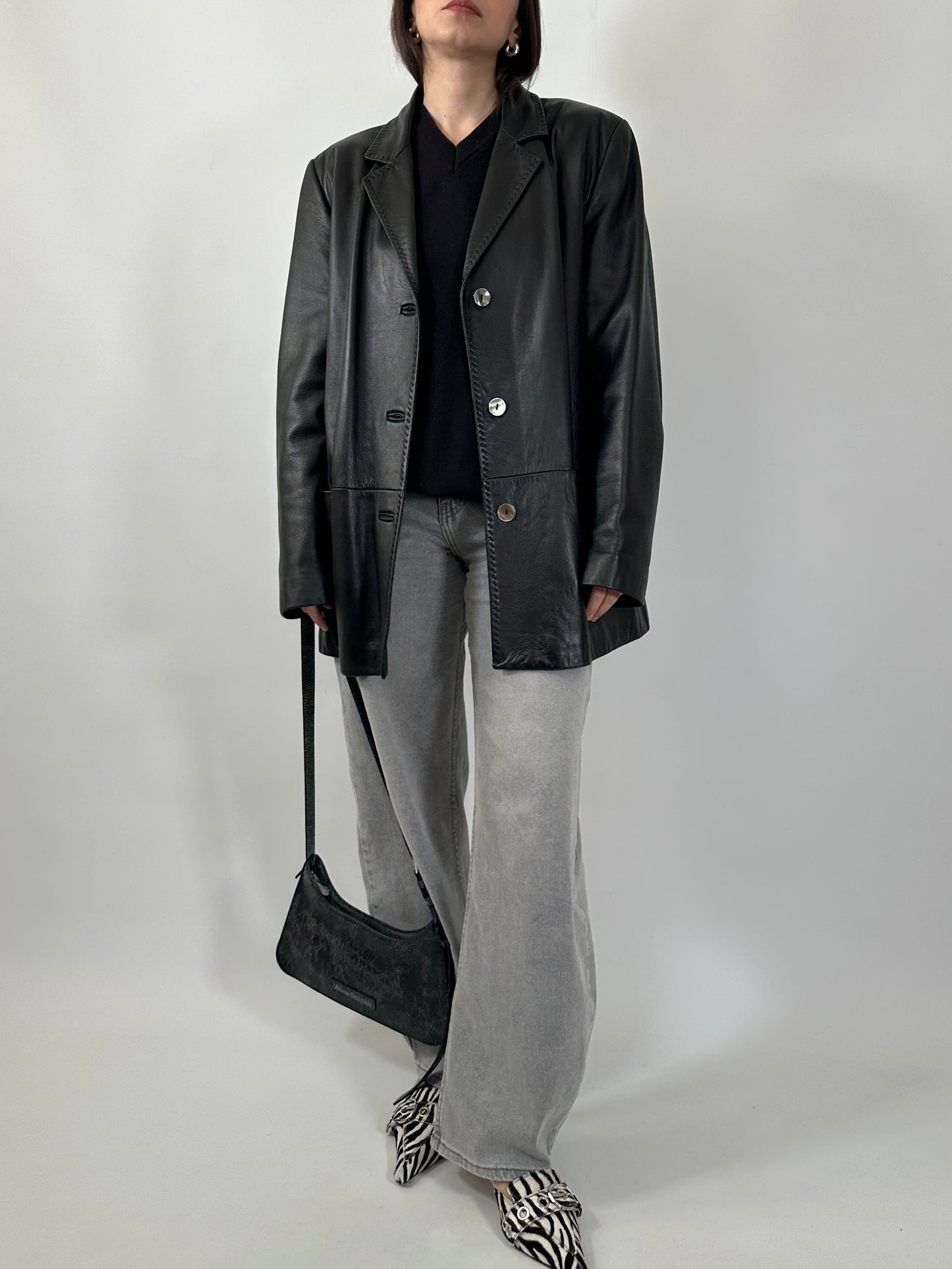 Nappa Leather Blazer with Stitch Detailing