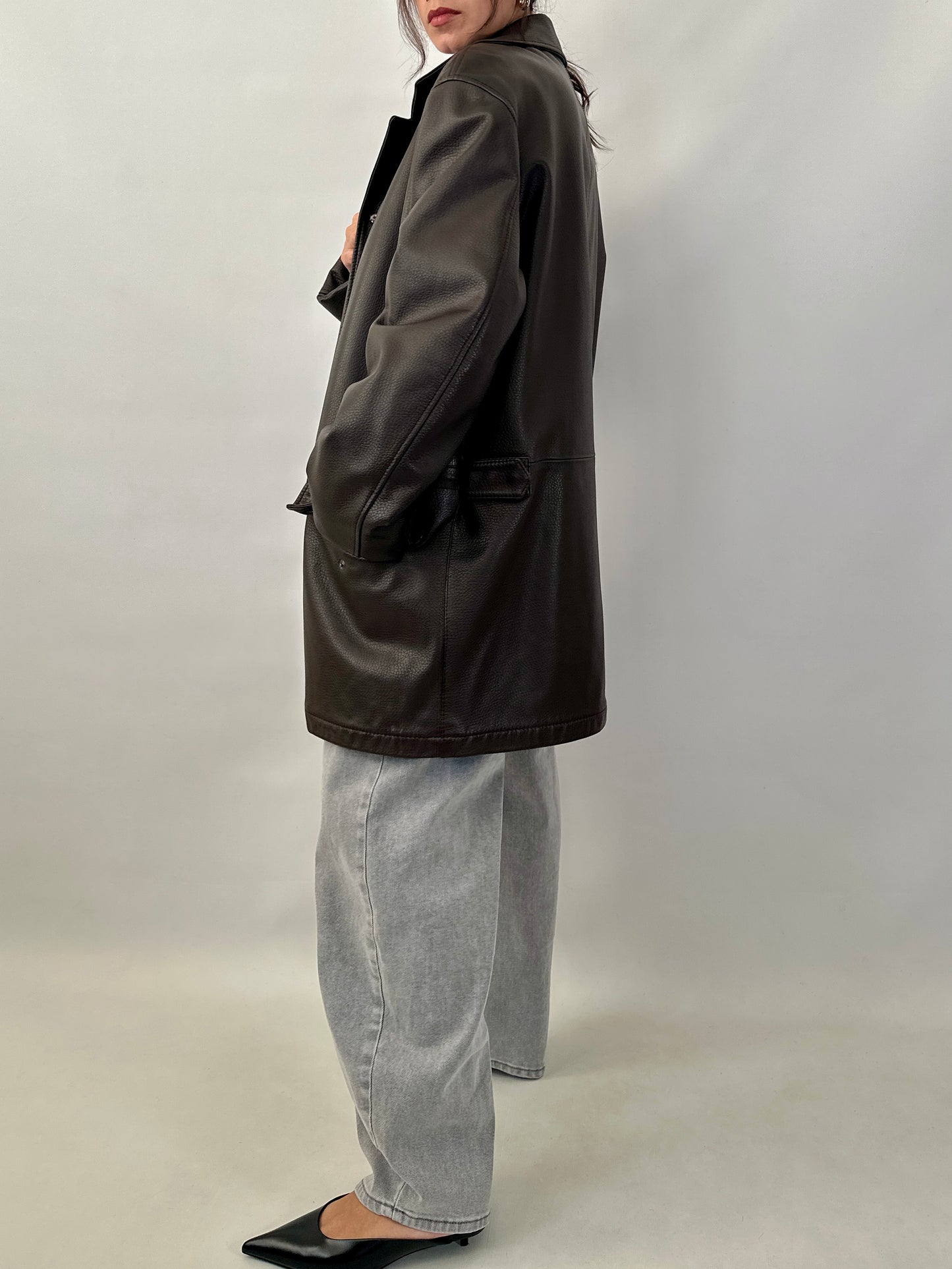 Grained lamb leather brown coat