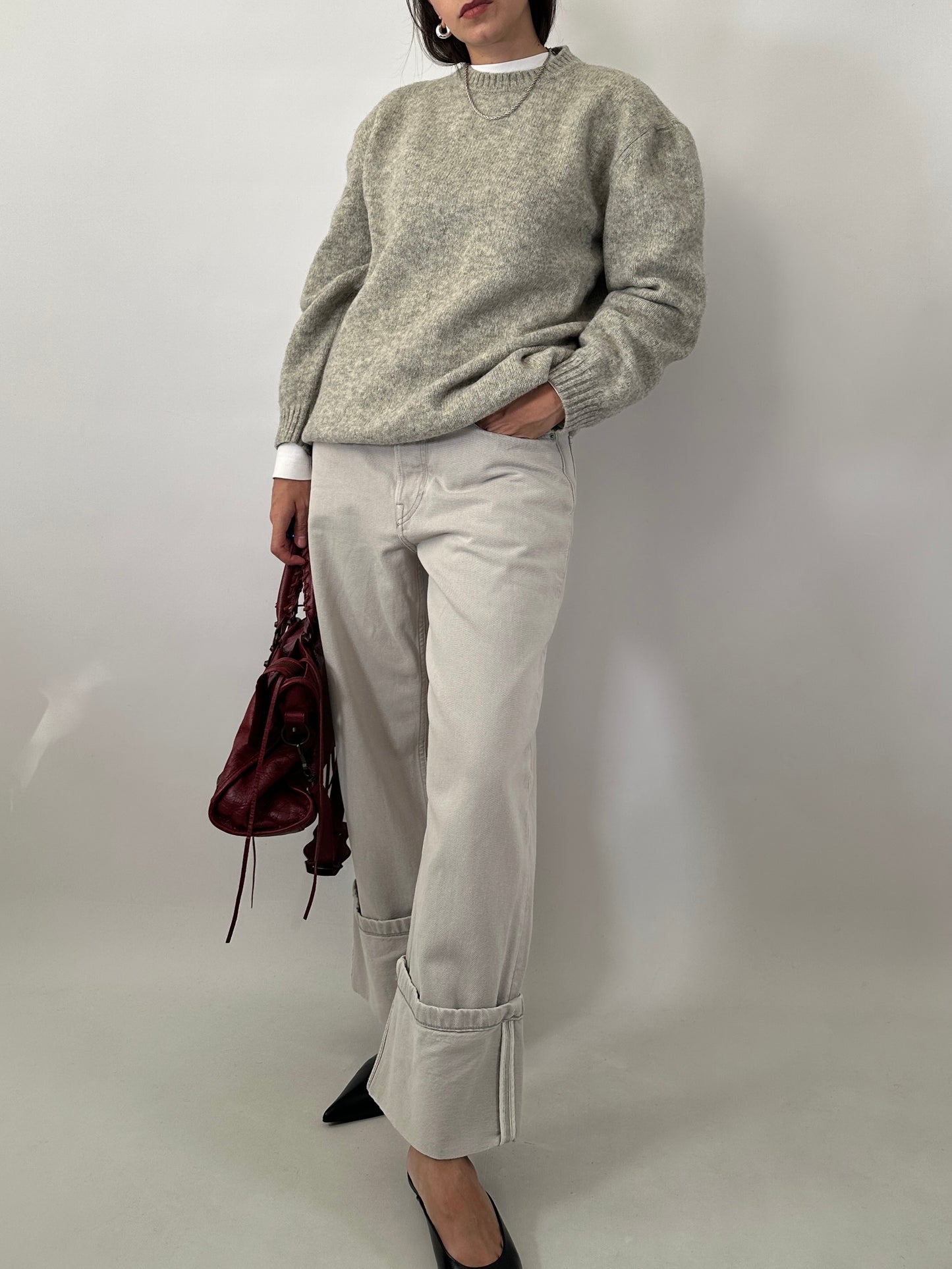 Chunky grey pure wool sweater
