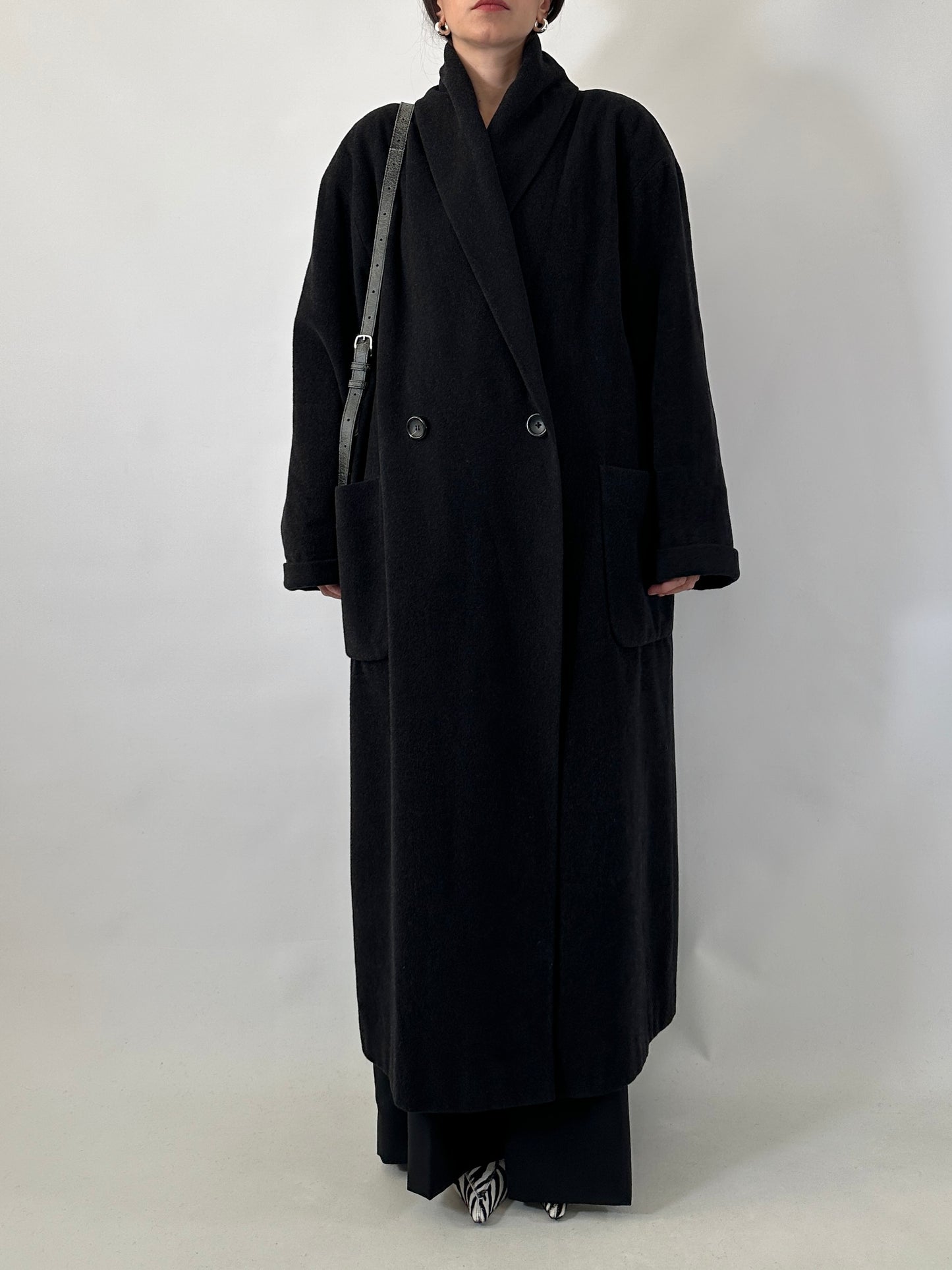 Vintage wool and cashmere coat with shawl collar