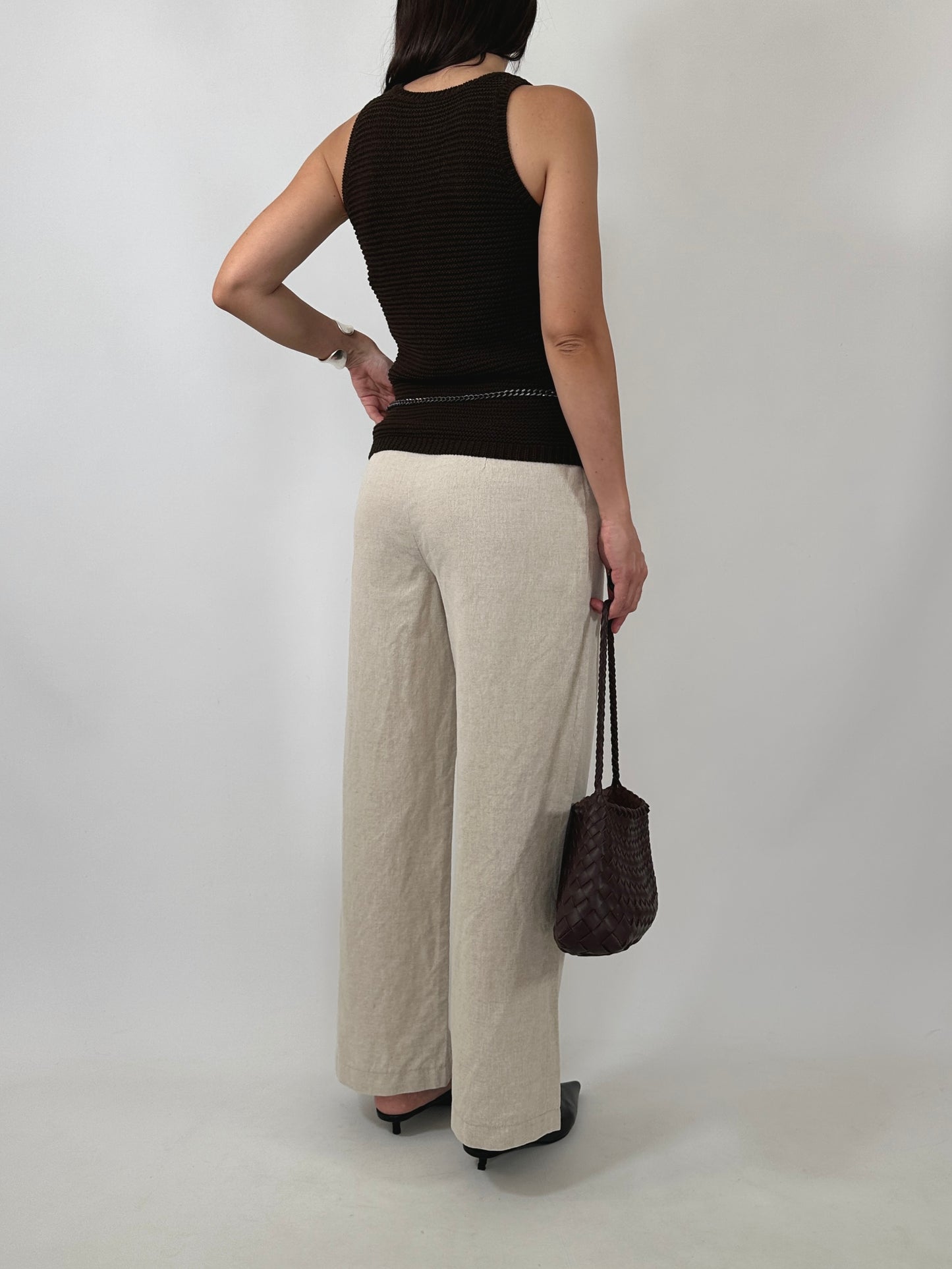Linen Blend Wide Leg Trousers