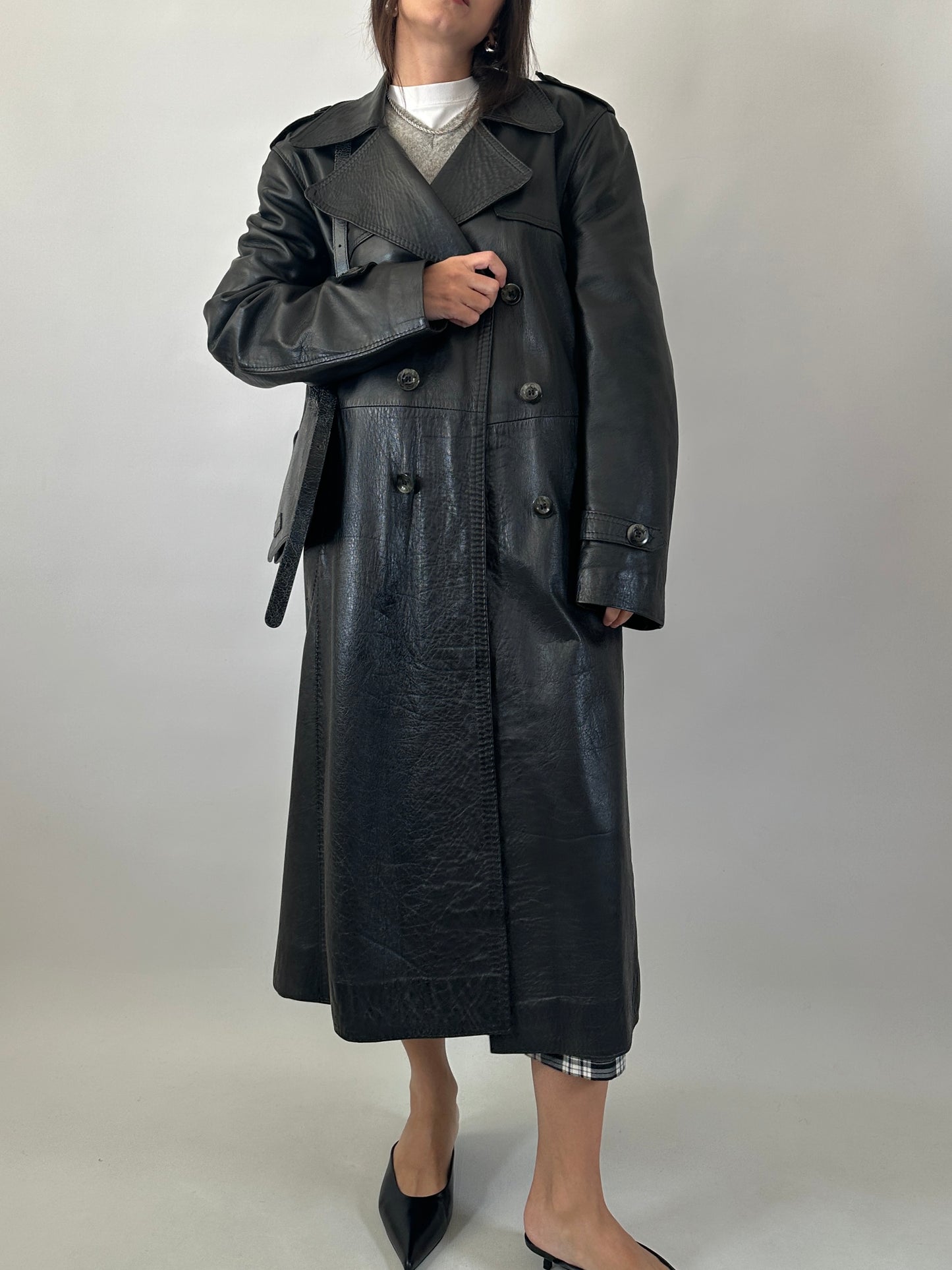 Long soft leather trench coat