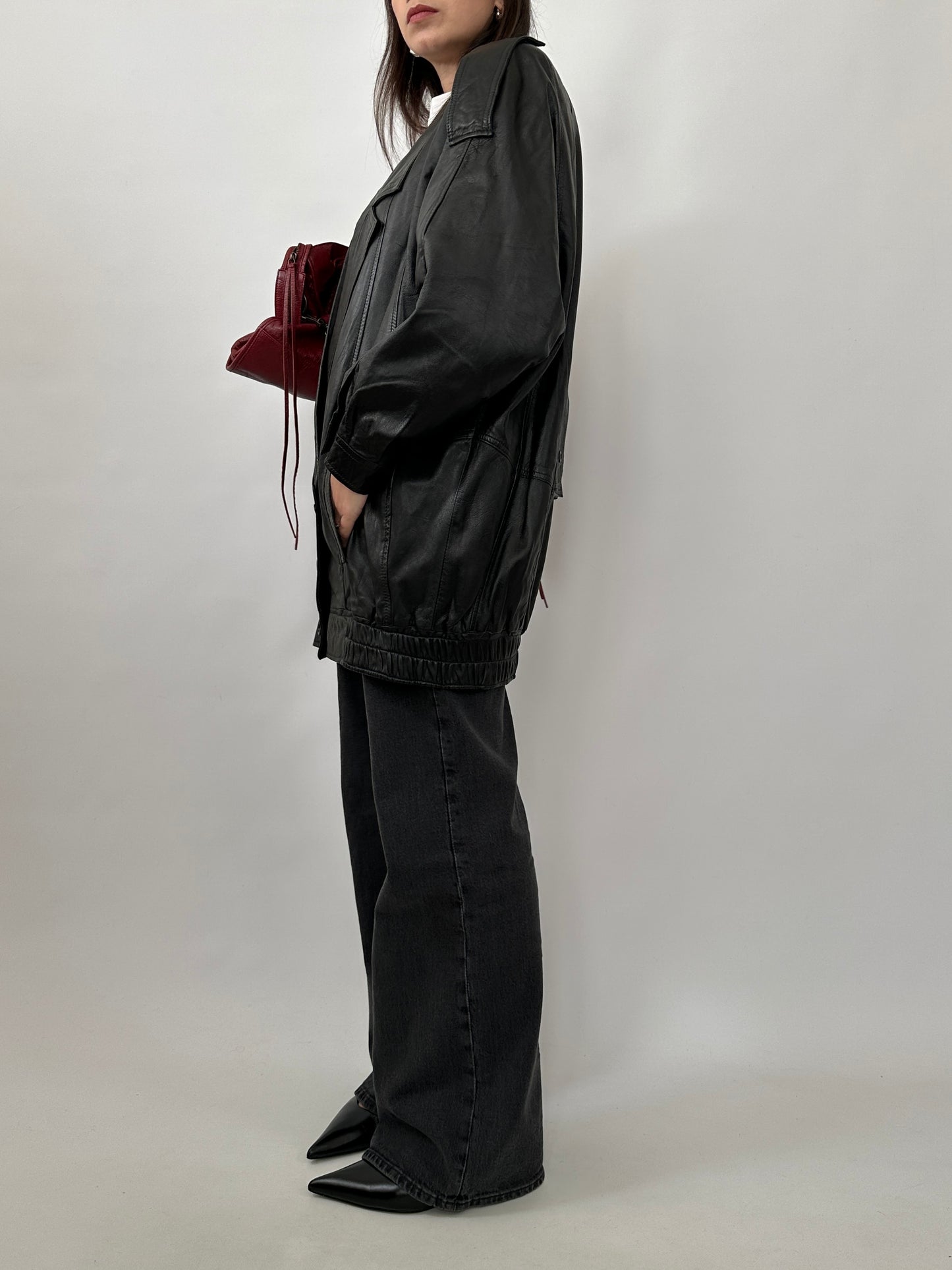 Oversized Vintage Leather Power Jacket