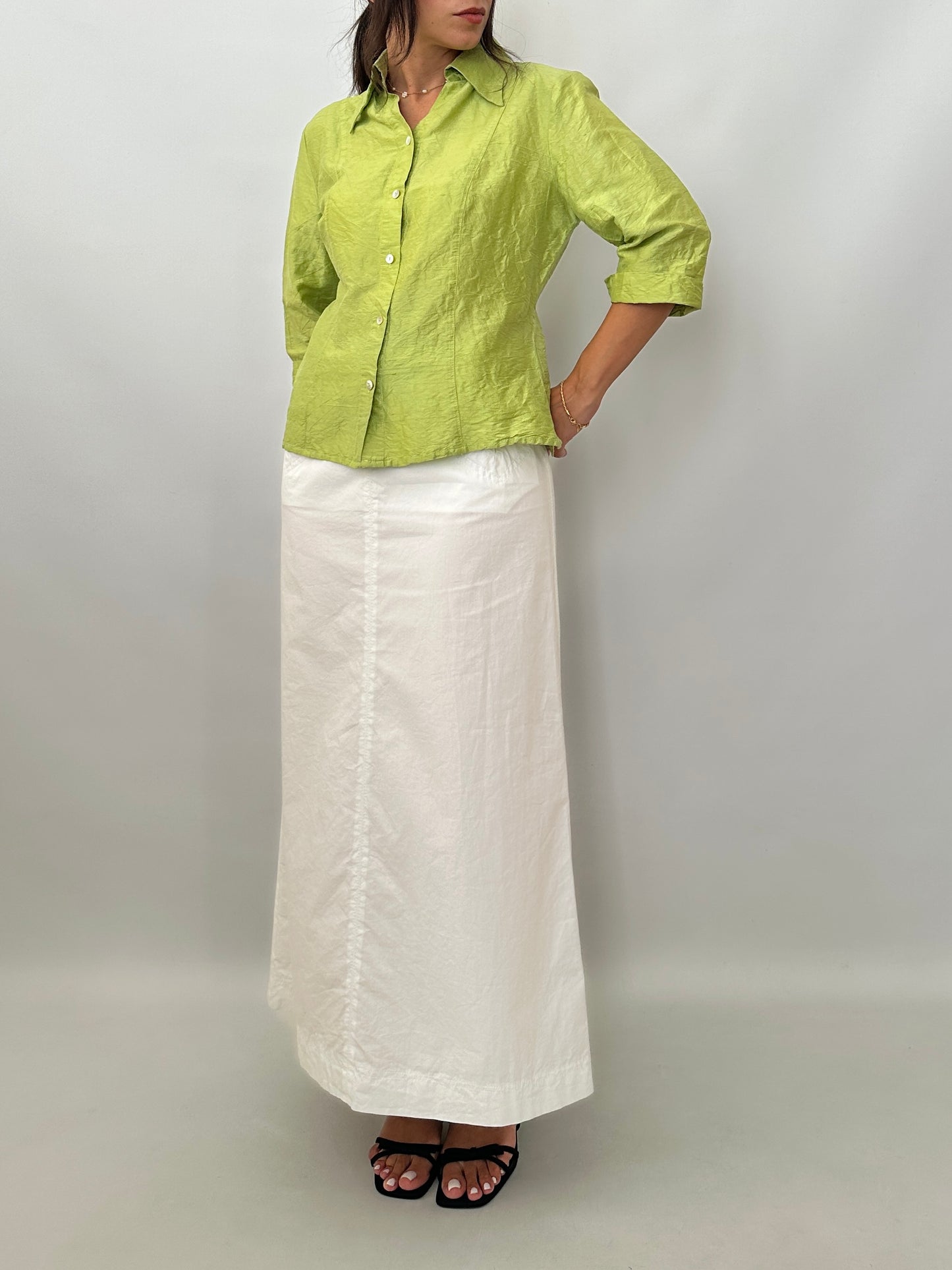 Y2K crinkled silk fitted shirt