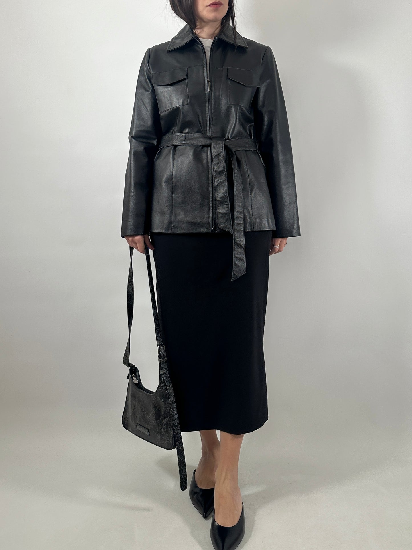 Vintage Leather Belted Jacket