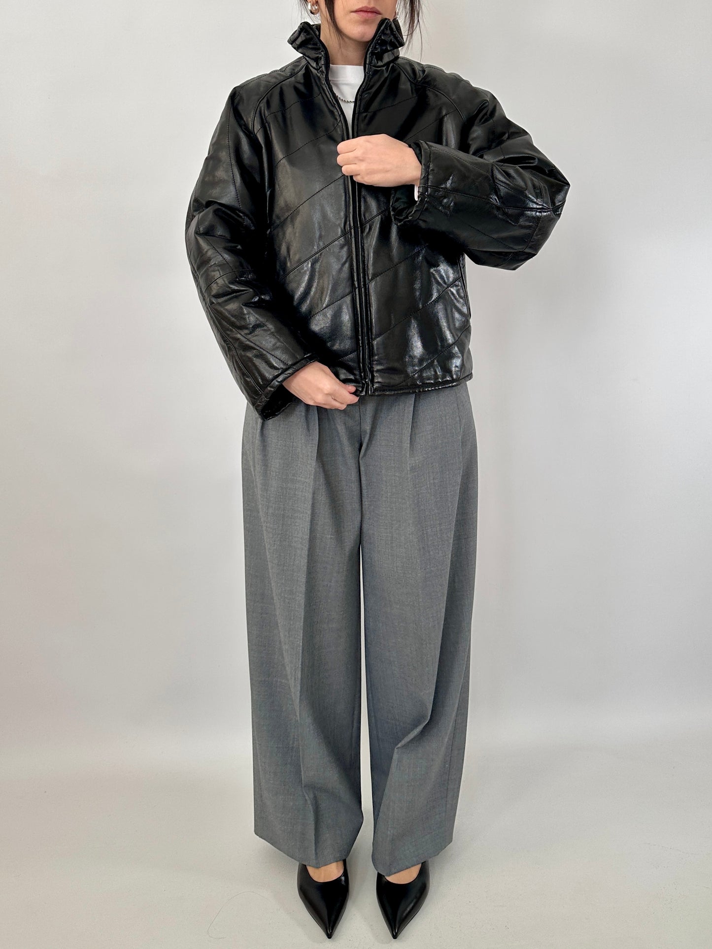 Quilted real leather jacket