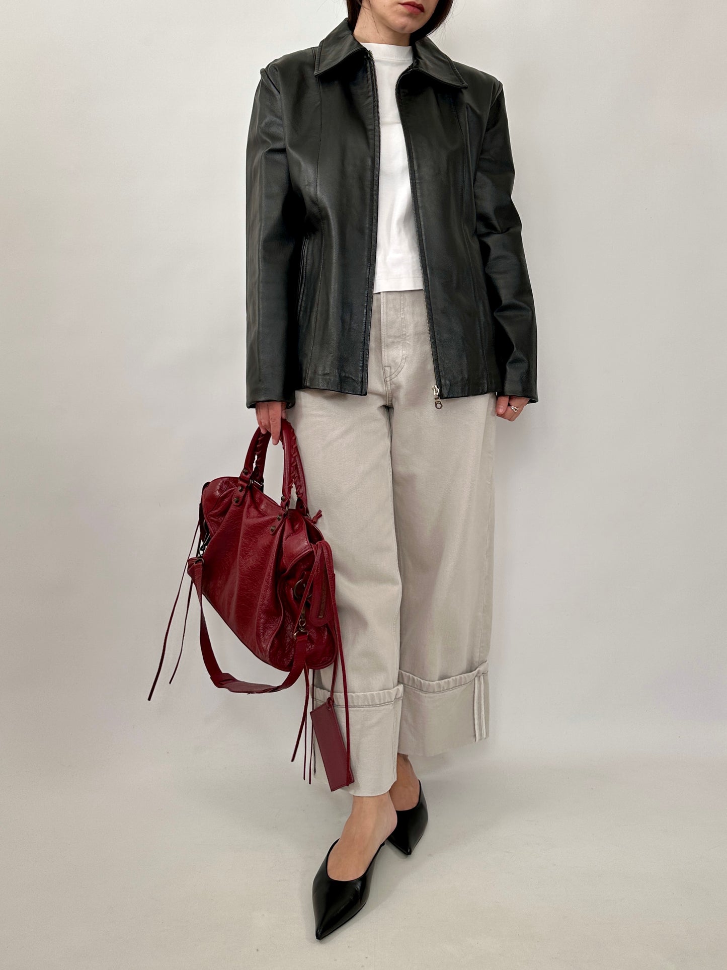 Minimal Black Leather Zip Jacket