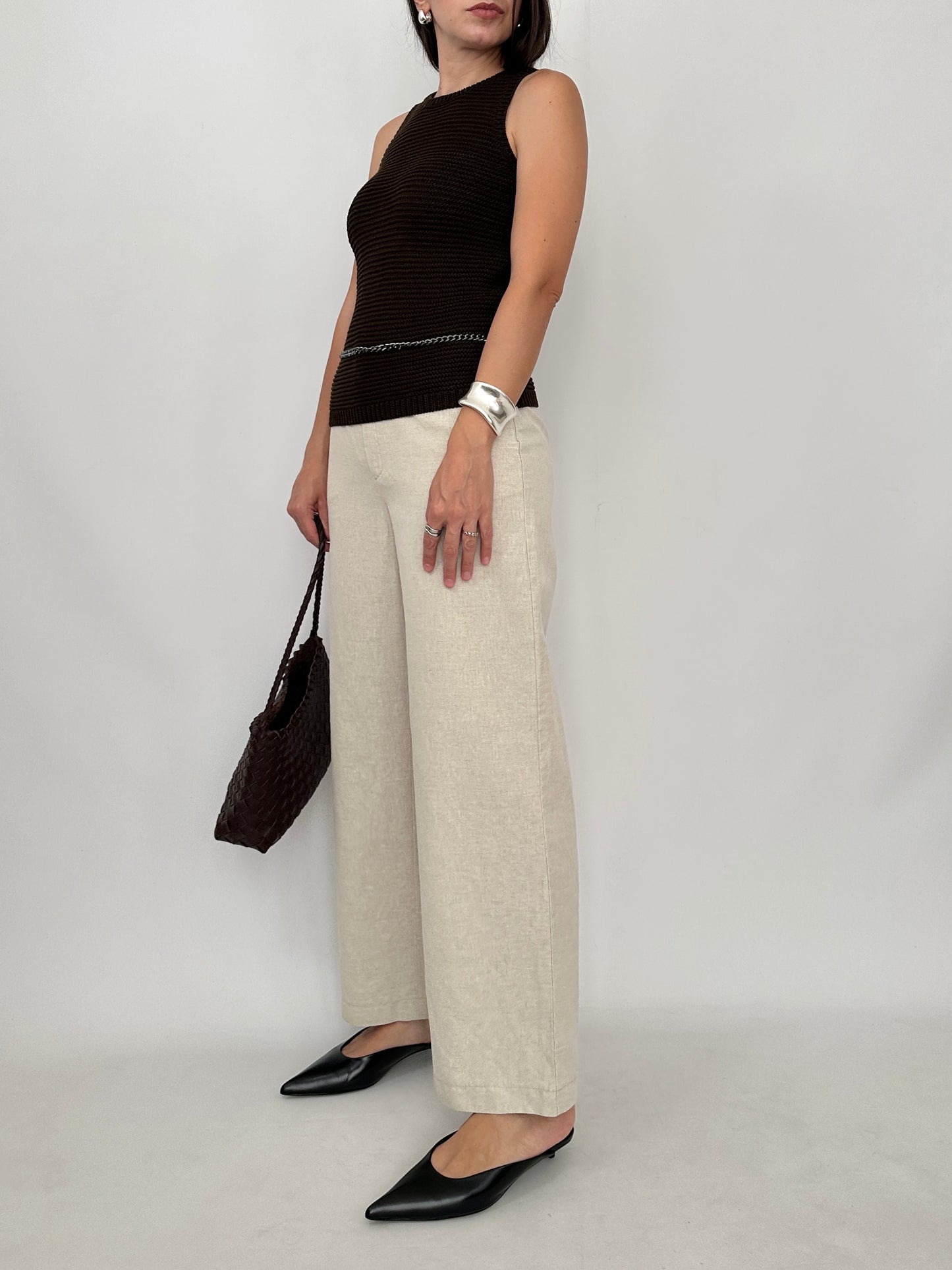 Linen Blend Wide Leg Trousers
