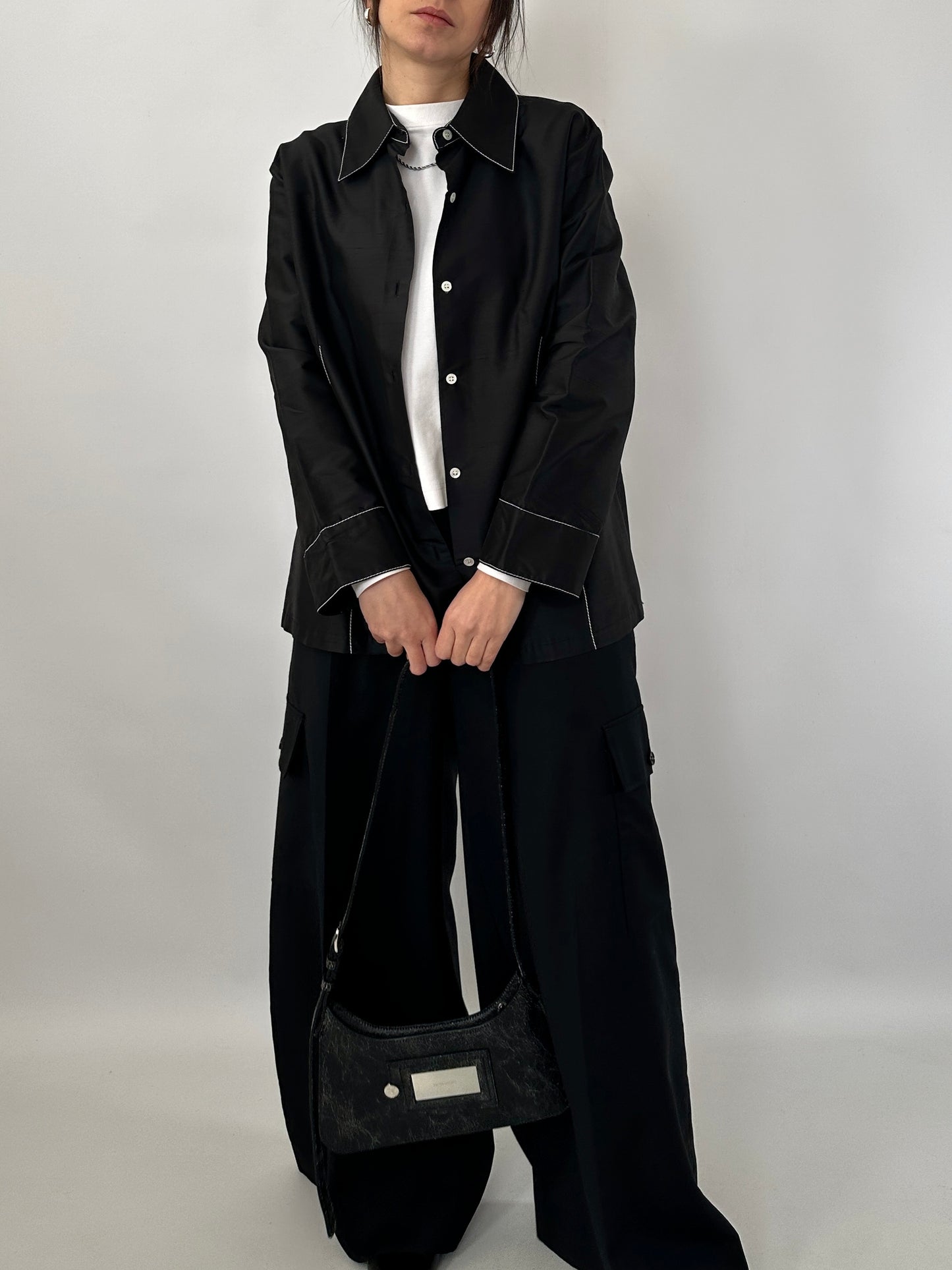 Contrast stitch silk shirt