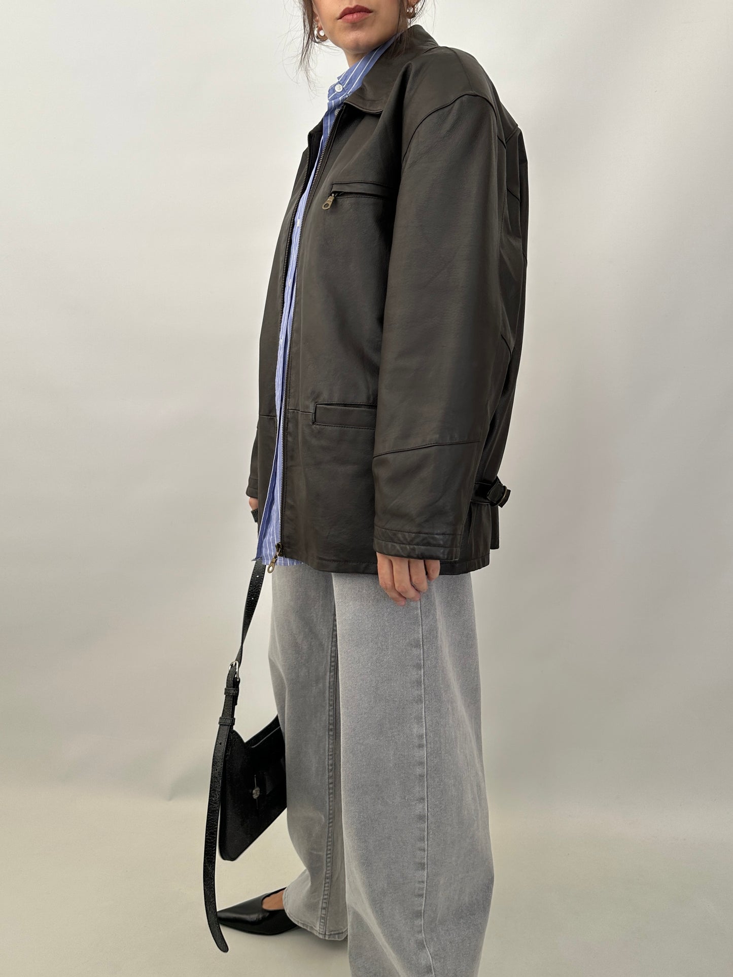 Brown leather zipped jacket