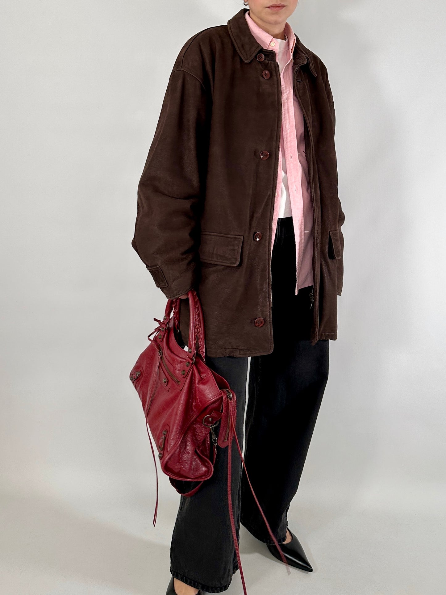 Chocolate nabuk leather jacket