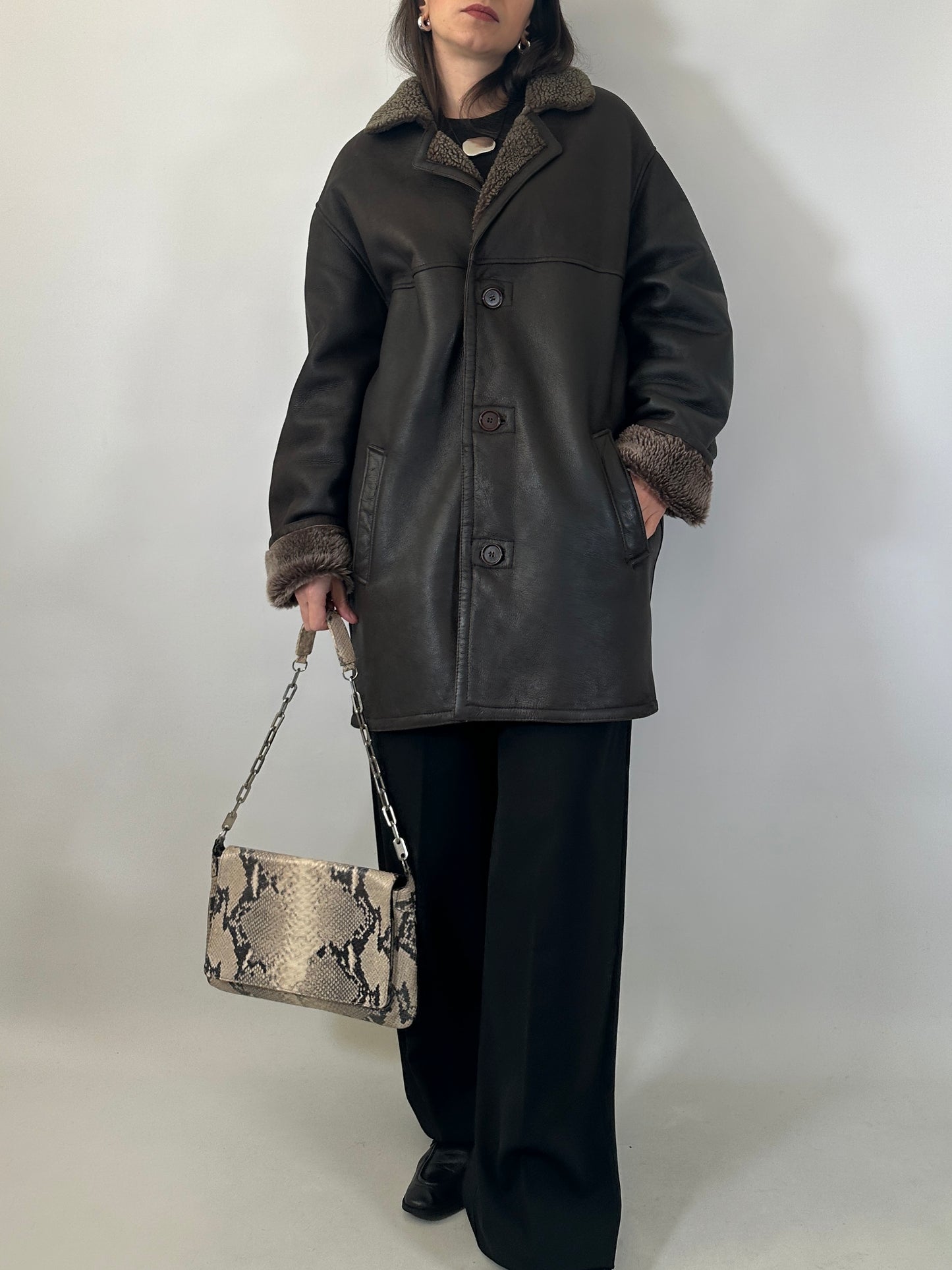 Vintage shearling coat brown and beige