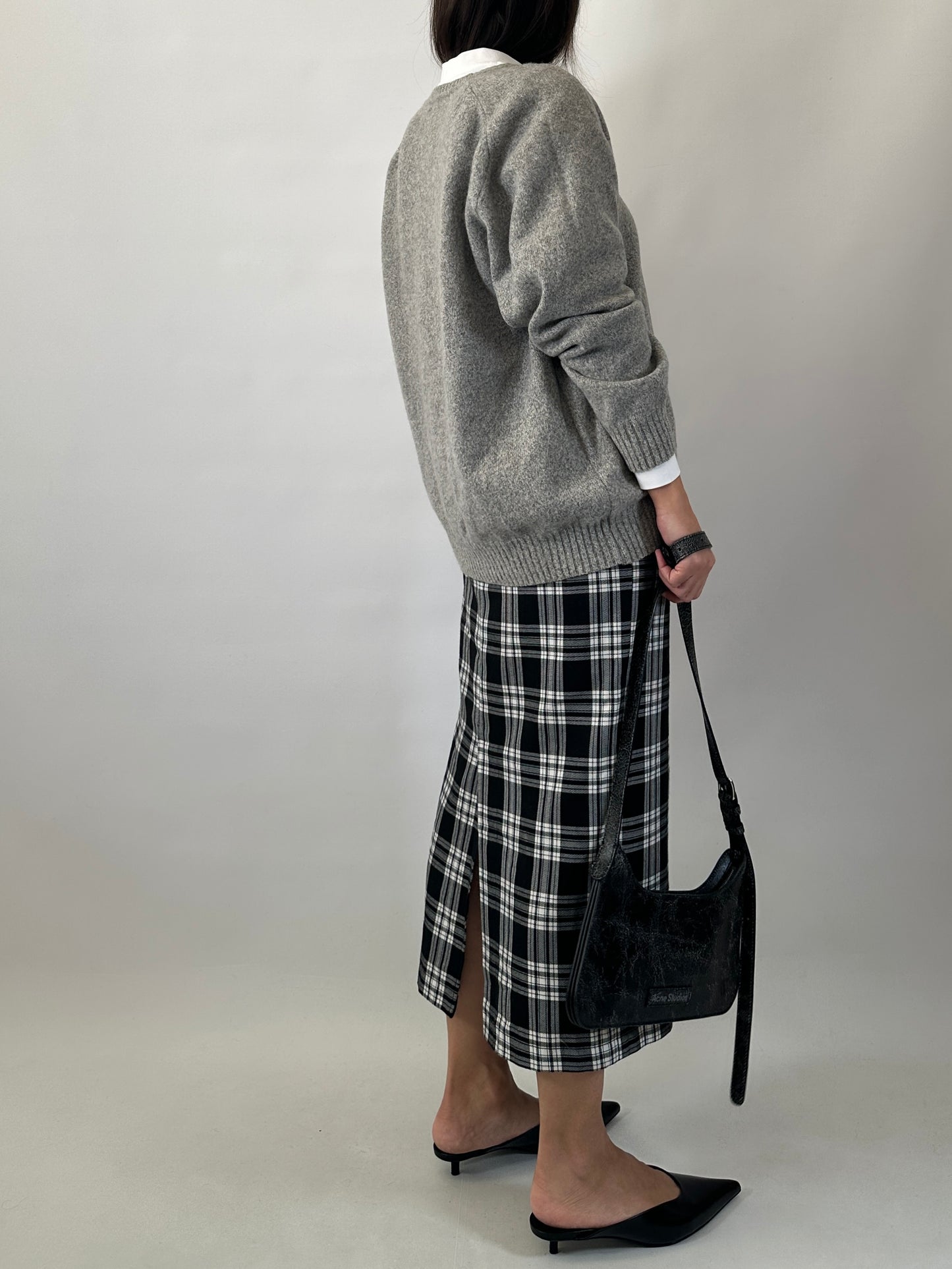 Checked long pencil skirt