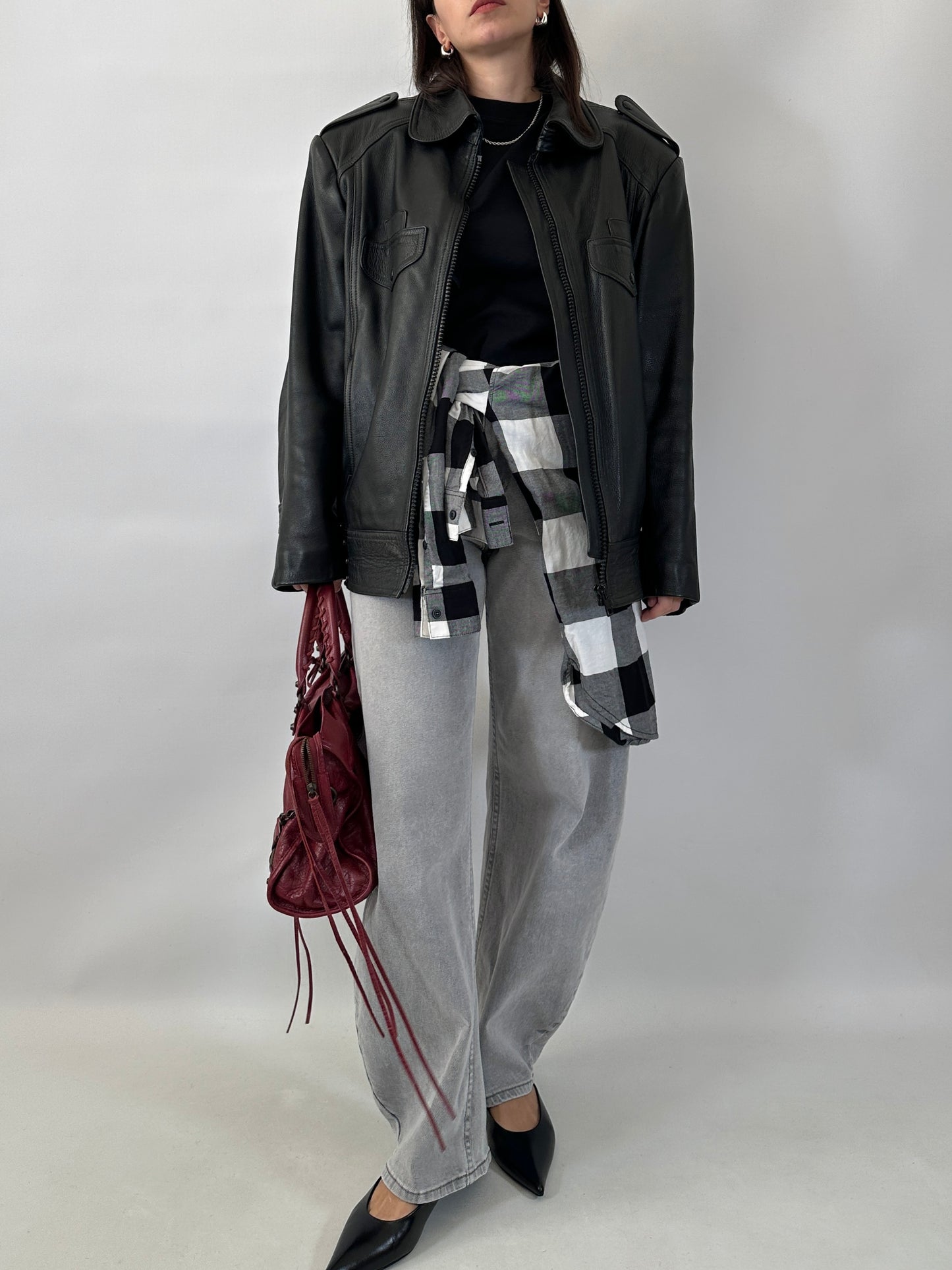 Vintage leather bomber with removable inner vest