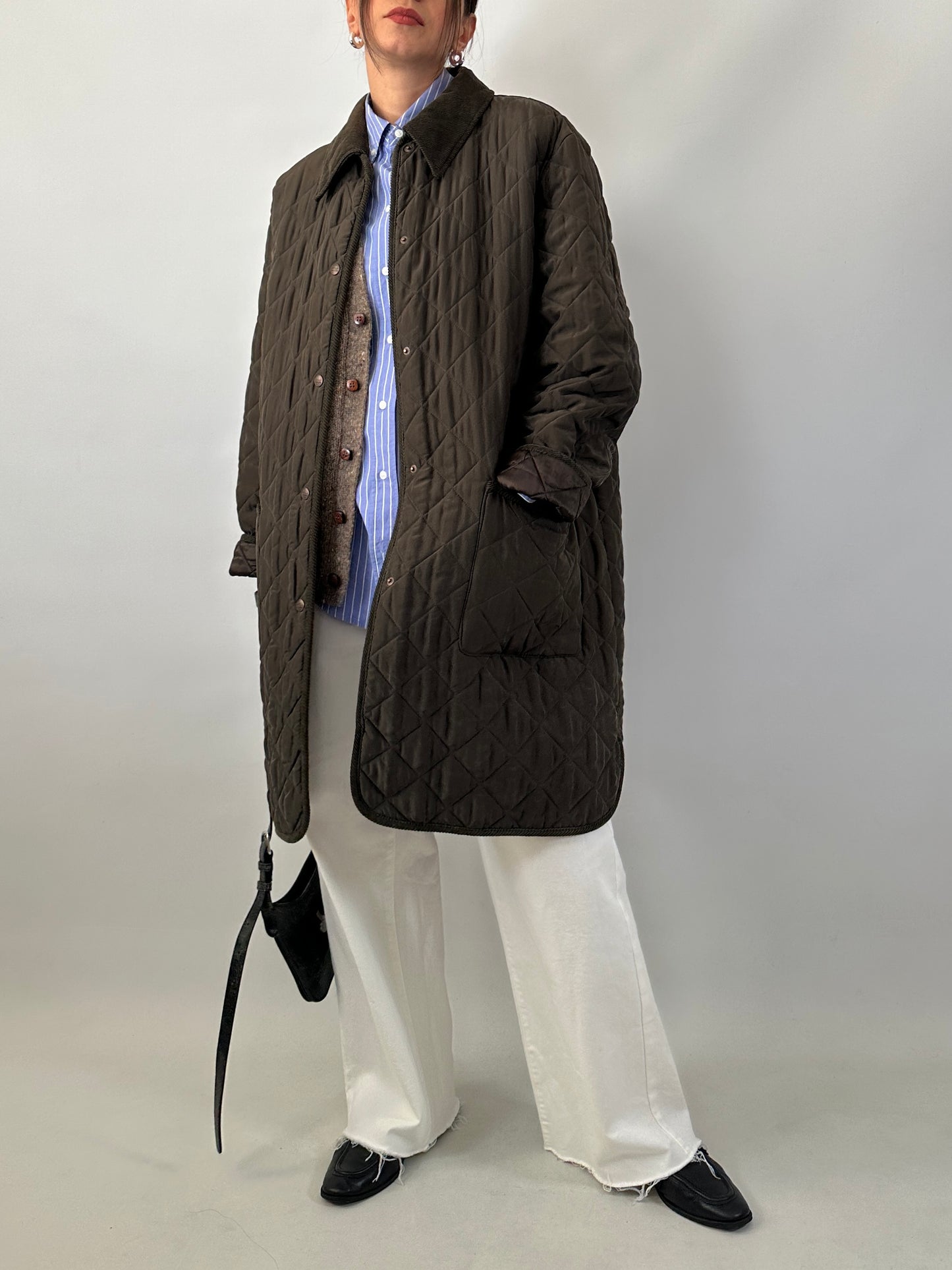 Silk long quilted jacket