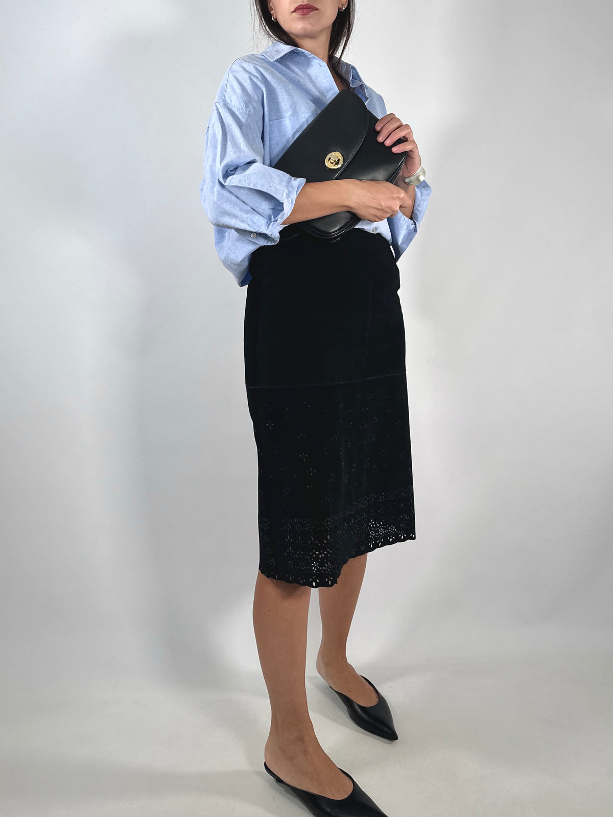 Black Suede Cut-Out Skirt