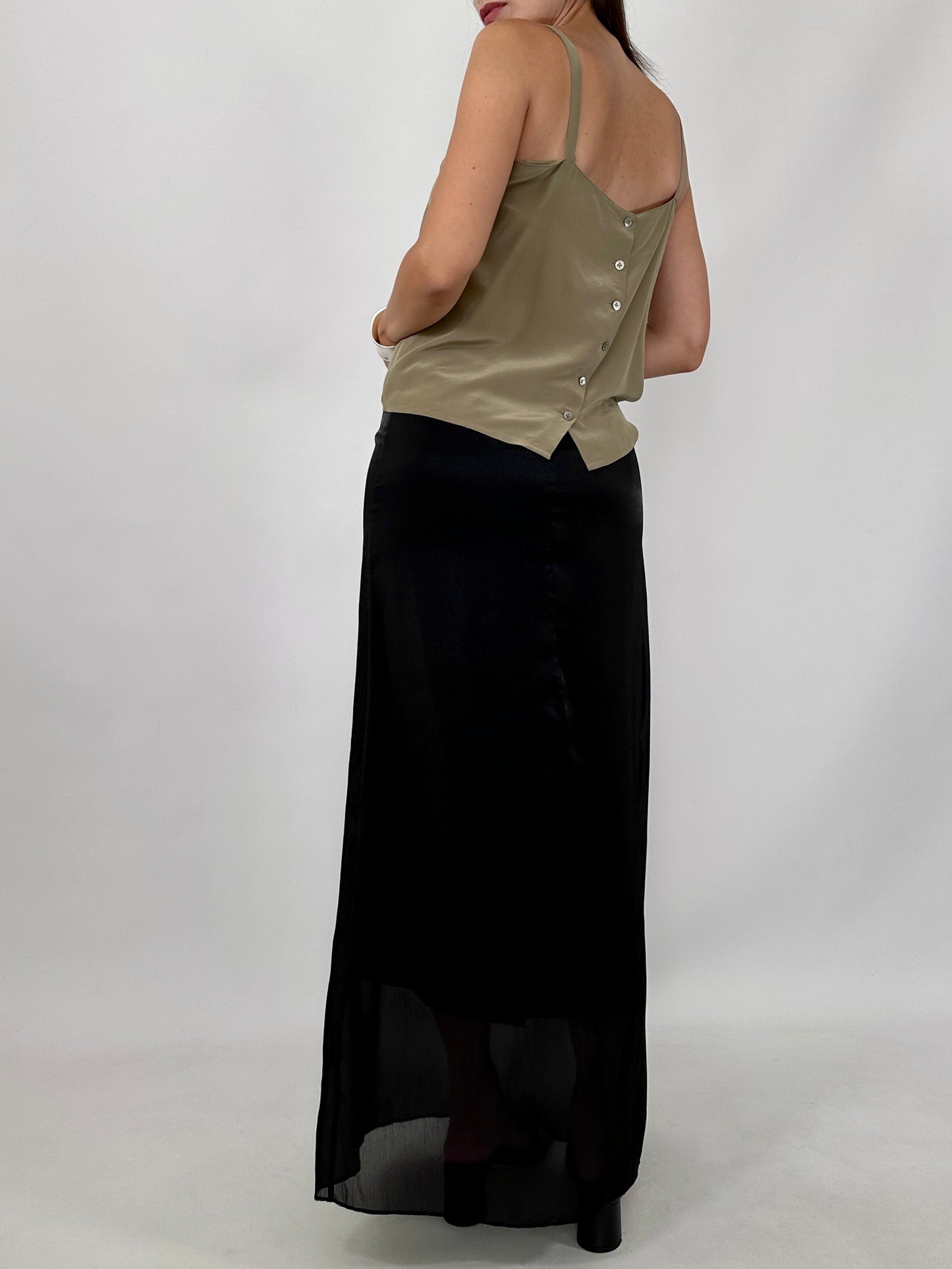 Vintage Back Button Silk Cami Top