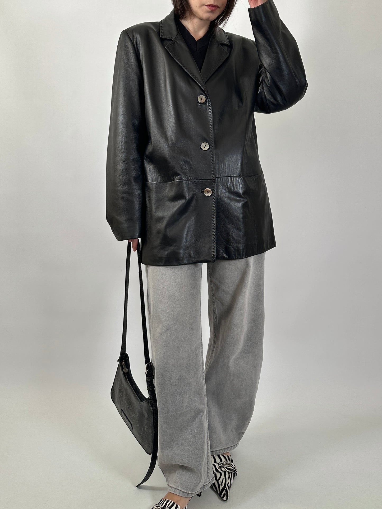 Nappa Leather Blazer with Stitch Detailing