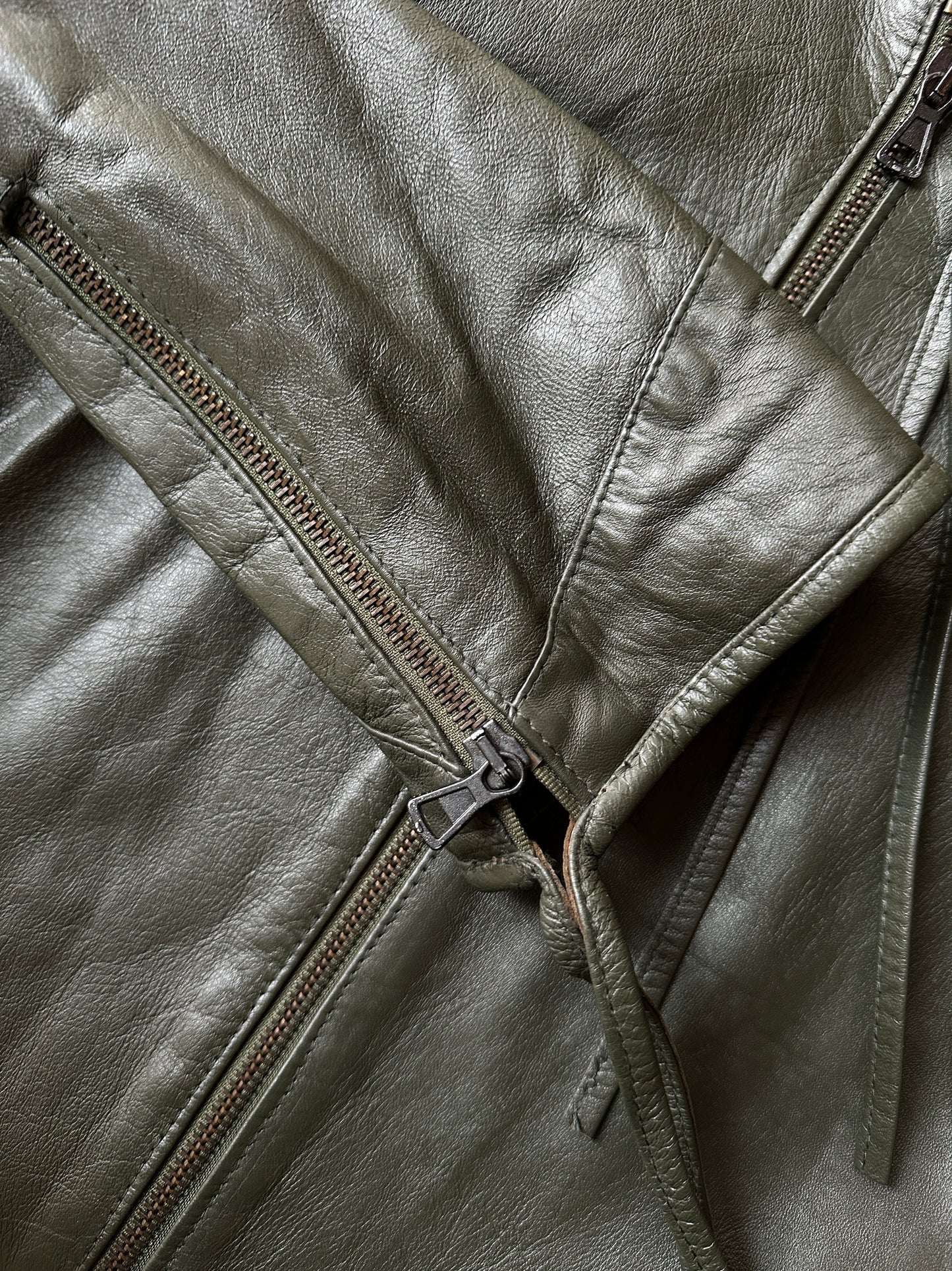 Bow detail vintage green leather jacket