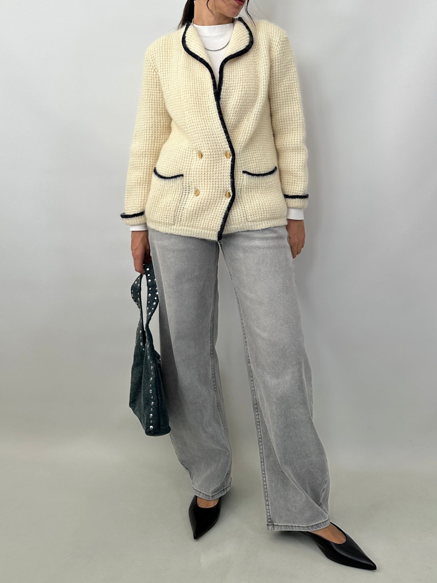 Double-breasted knitted jacket