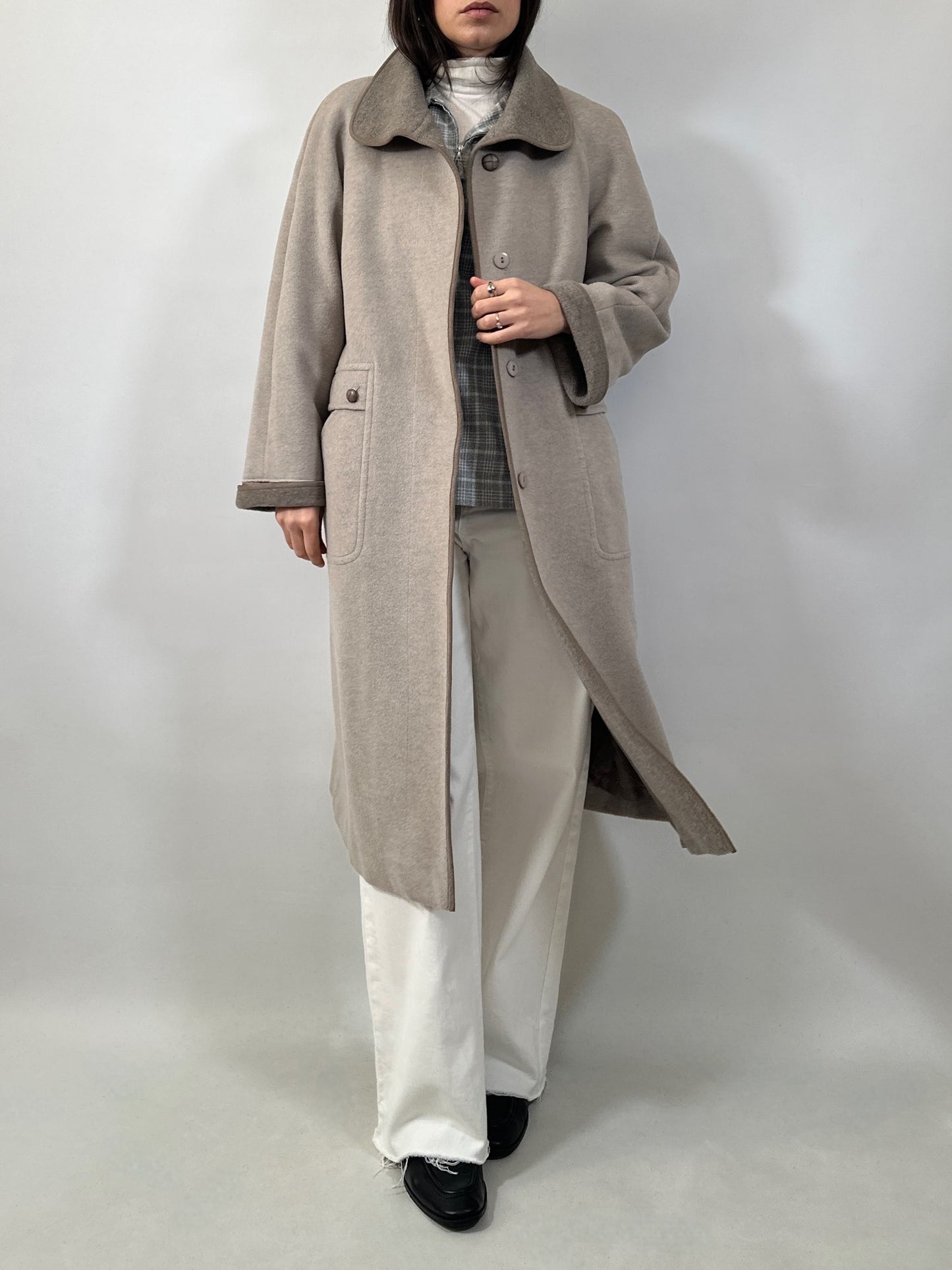 Vintage Wool & Cashmere Coat with Contrast Collar & Cuffs