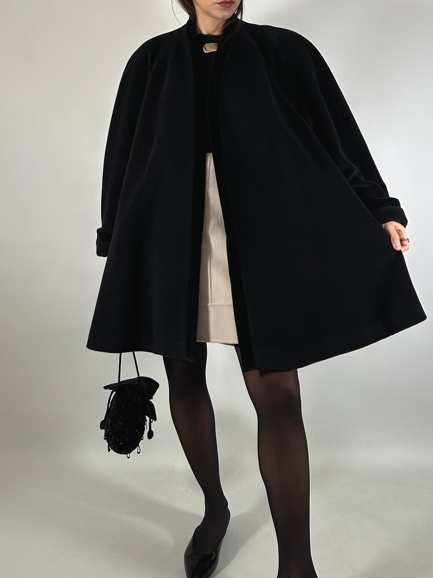Vintage Ferré Wrap-Style Black Coat