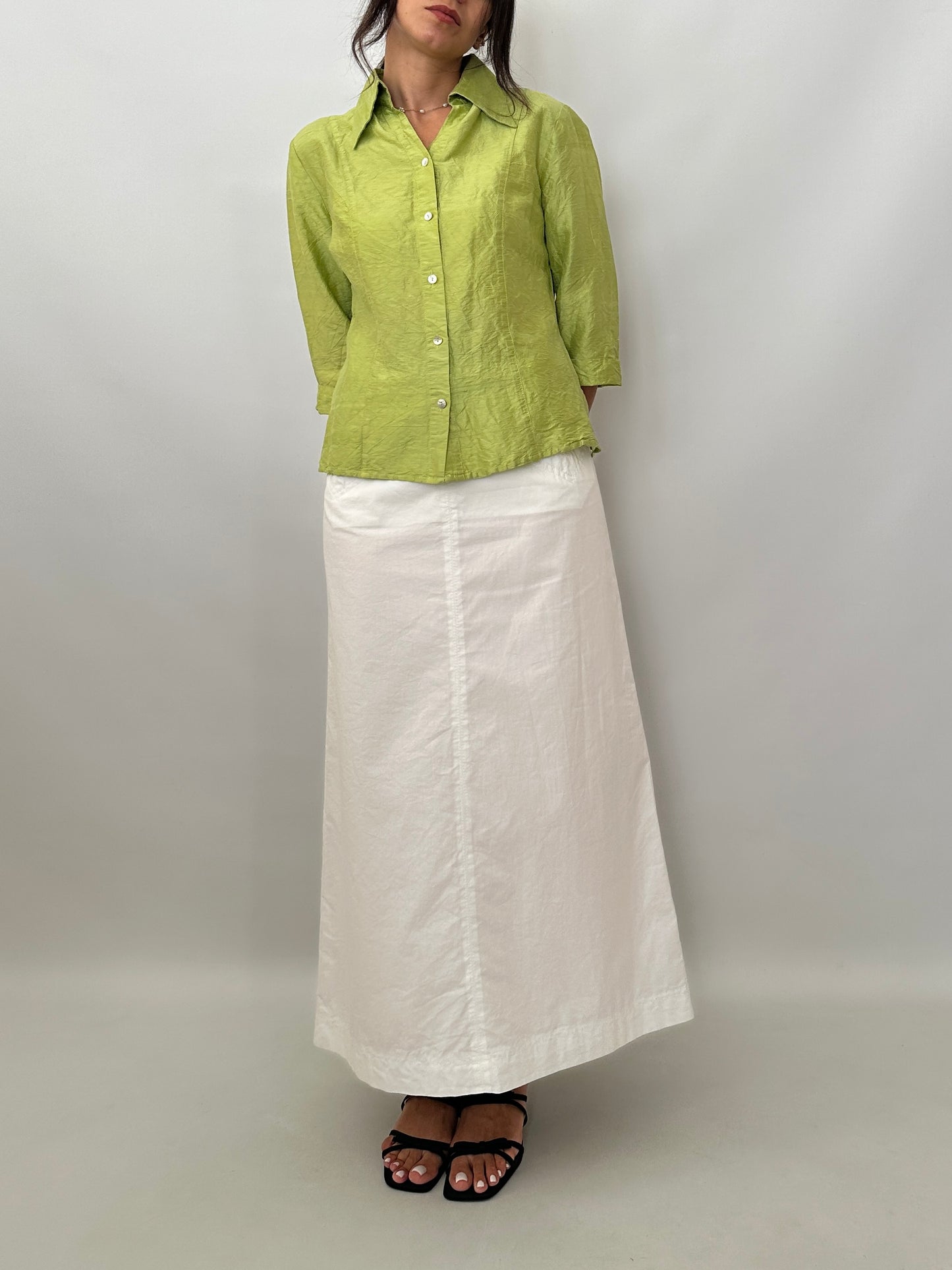 Y2K crinkled silk fitted shirt