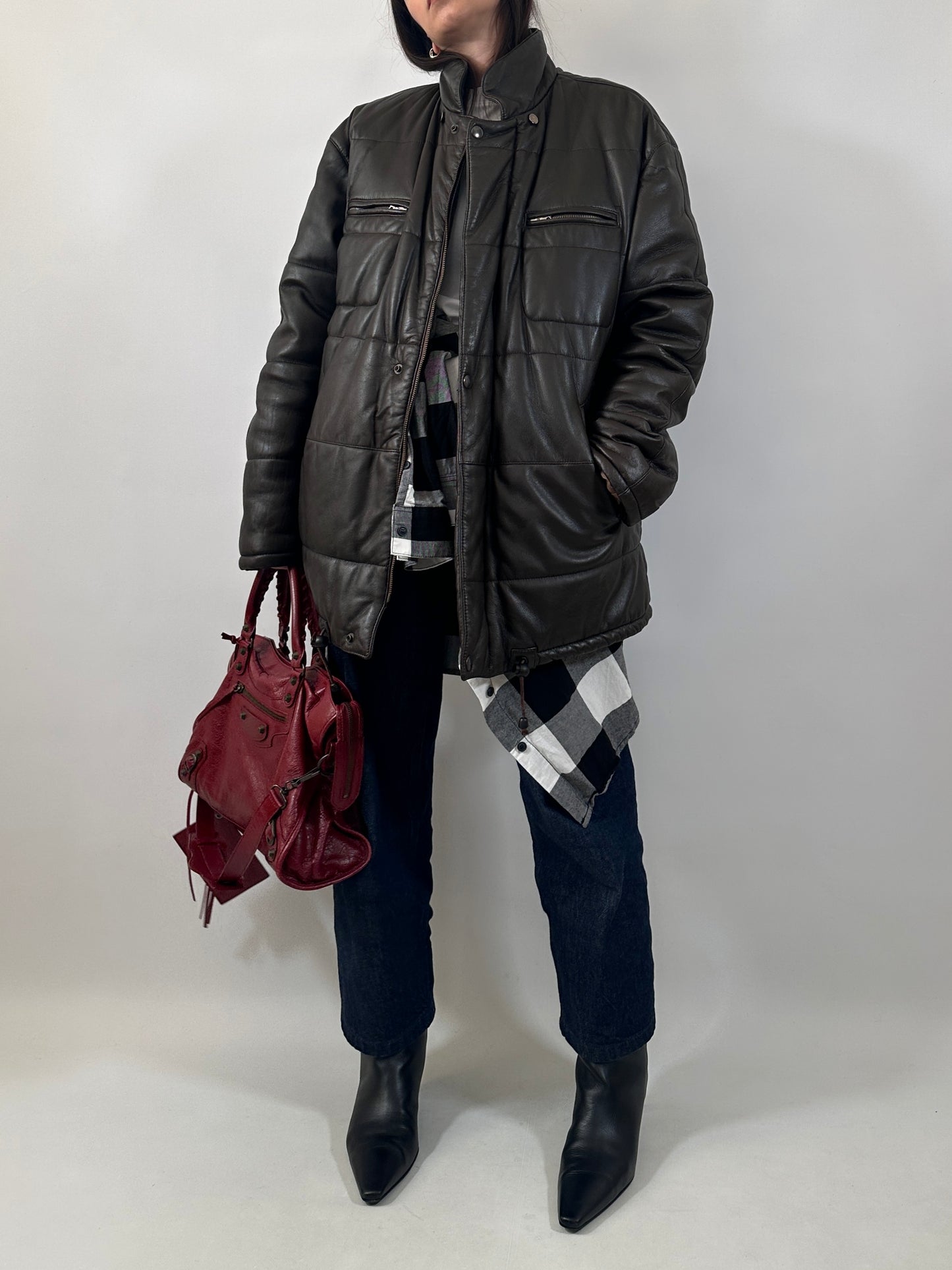Dark Brown Quilted Leather Jacket